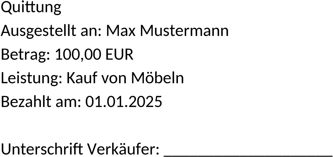 Word Quittungsvorlage für Transaktionsnachweise
