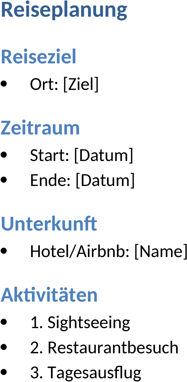 Word-Reiseplanungs-Vorlage