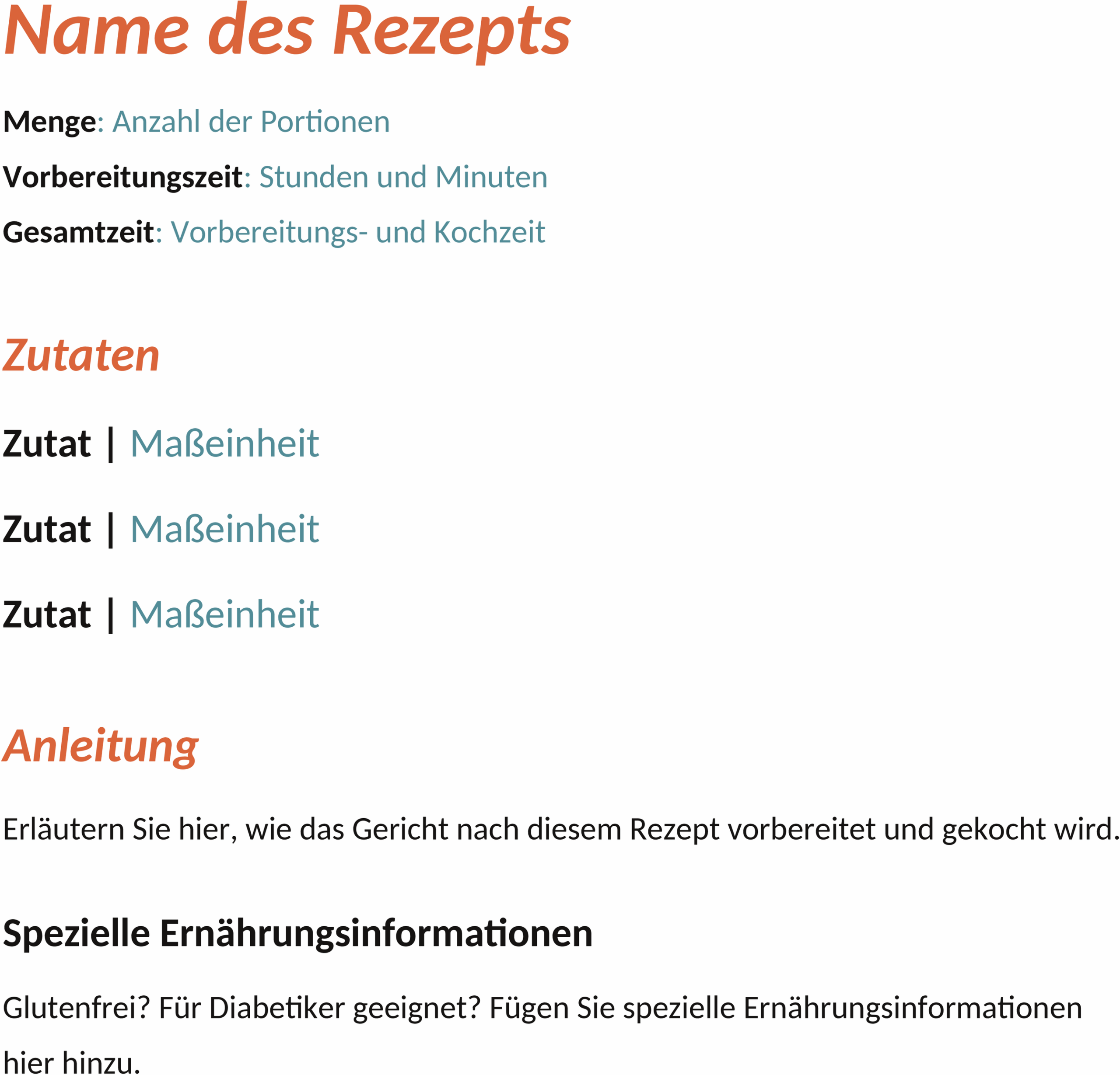 Word-Rezeptvorlage für Kulinarische Kreationen
