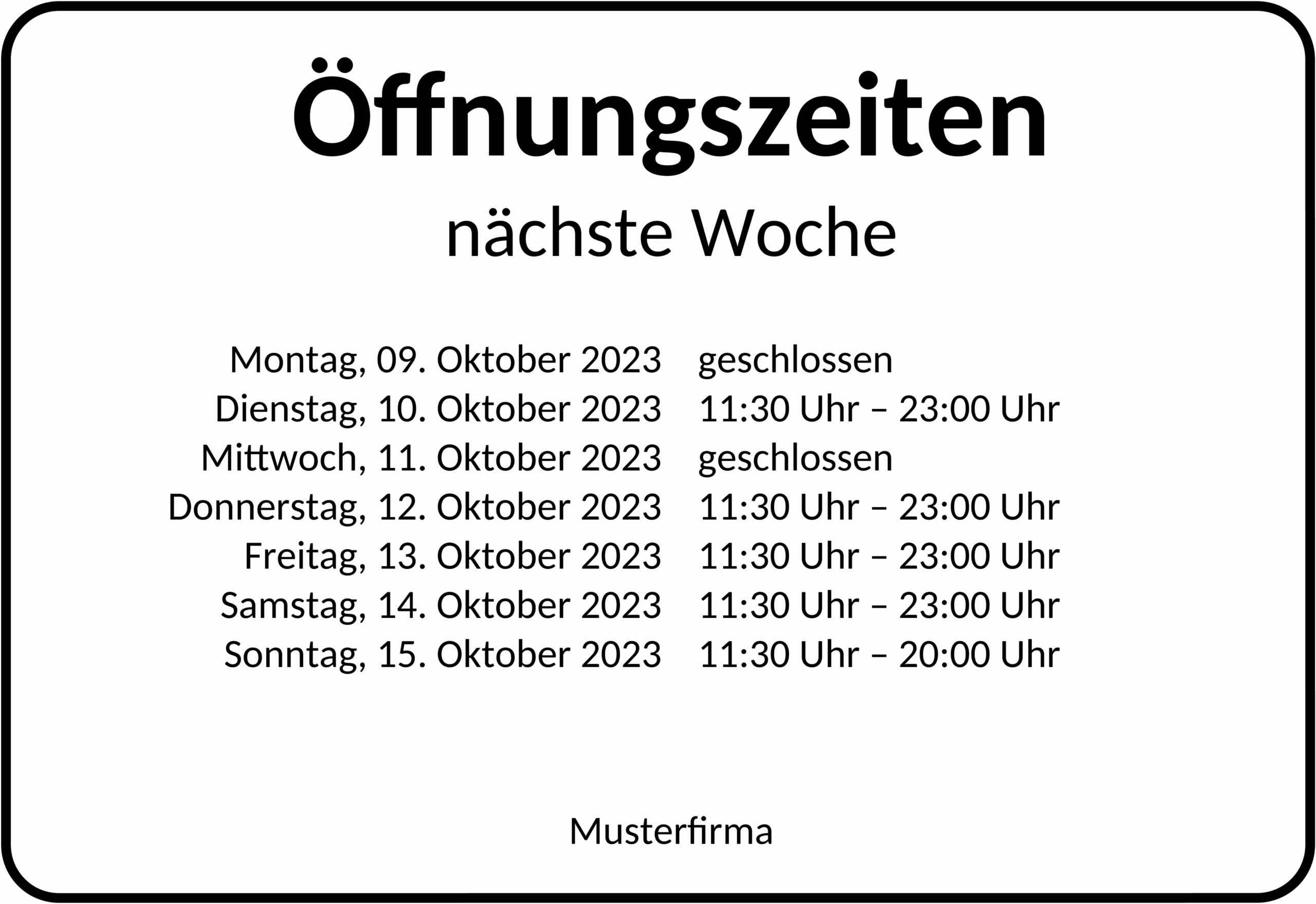 Word-Schablone für Öffnungszeiten