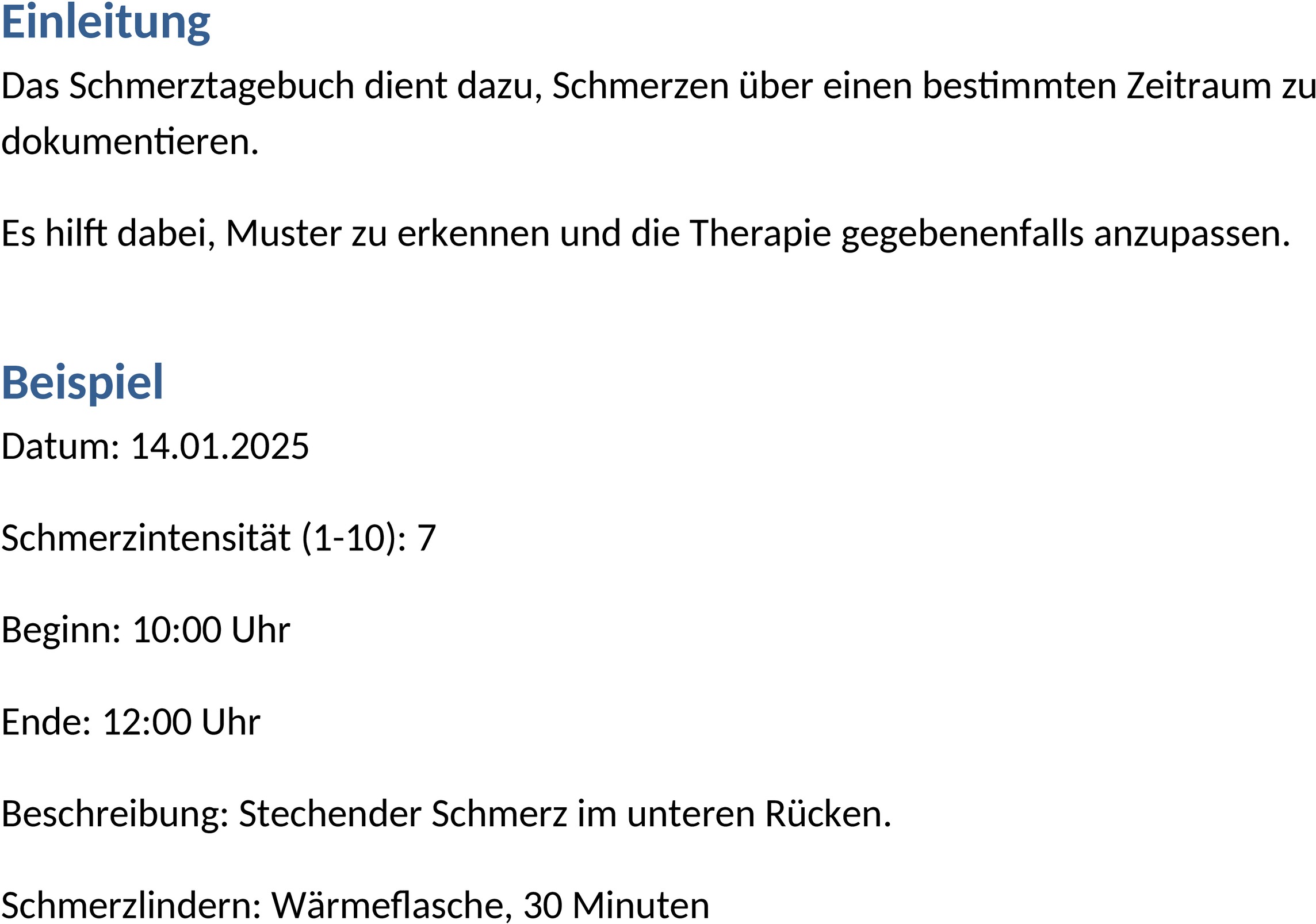 Word-Schmerztagebuch-Vorlage