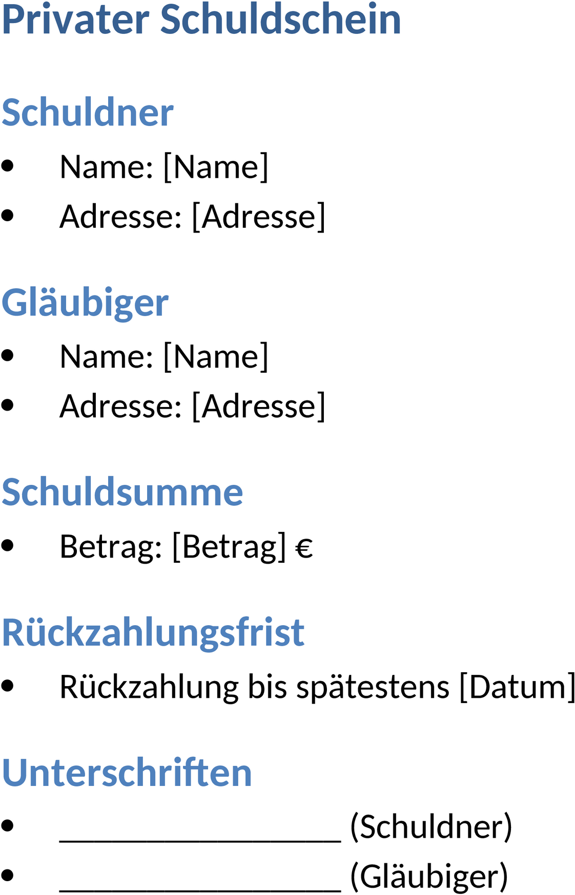 Word-Schuldschein-Privat