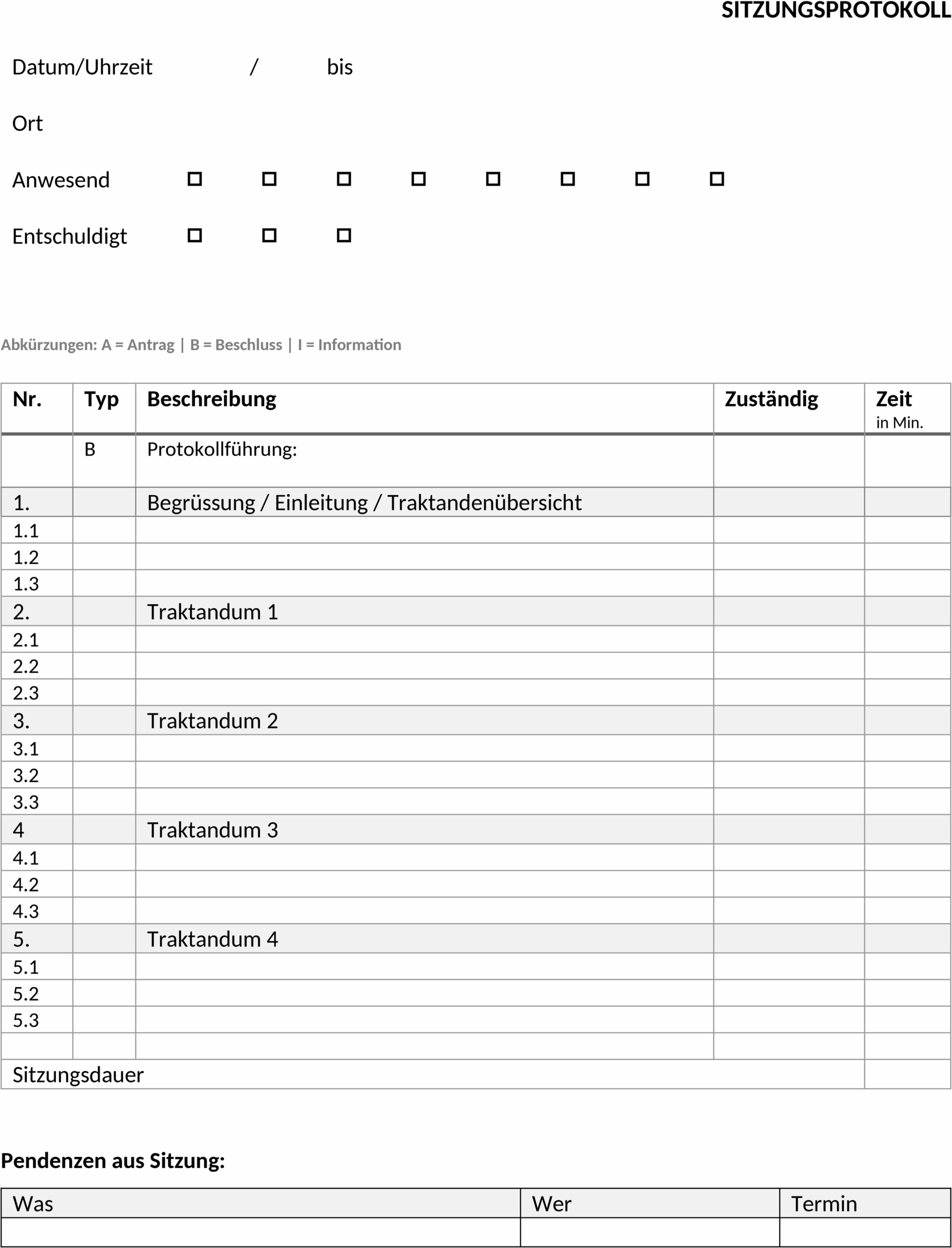 Word Sitzungsprotokoll Vorlage