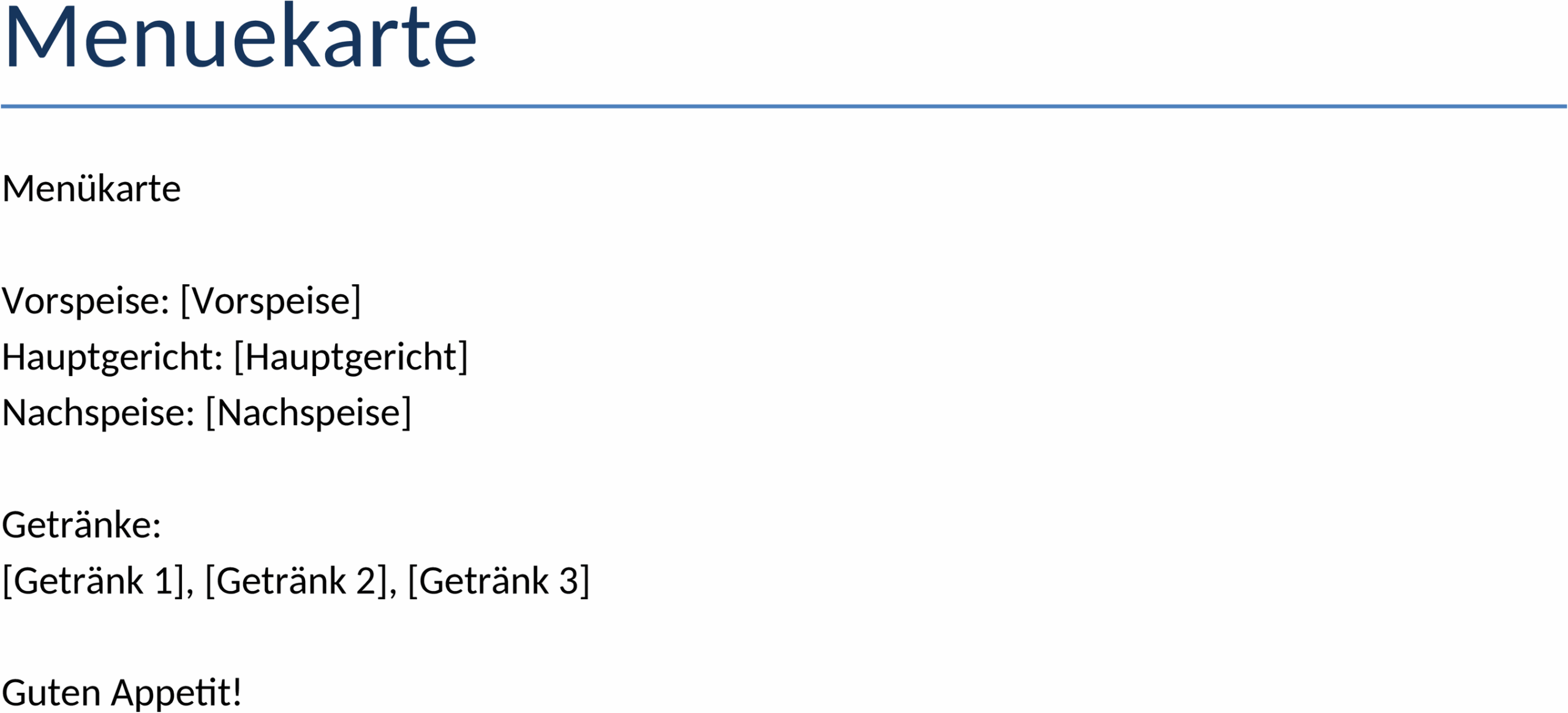 Word Speisekarten Vorlage für Veranstaltungen