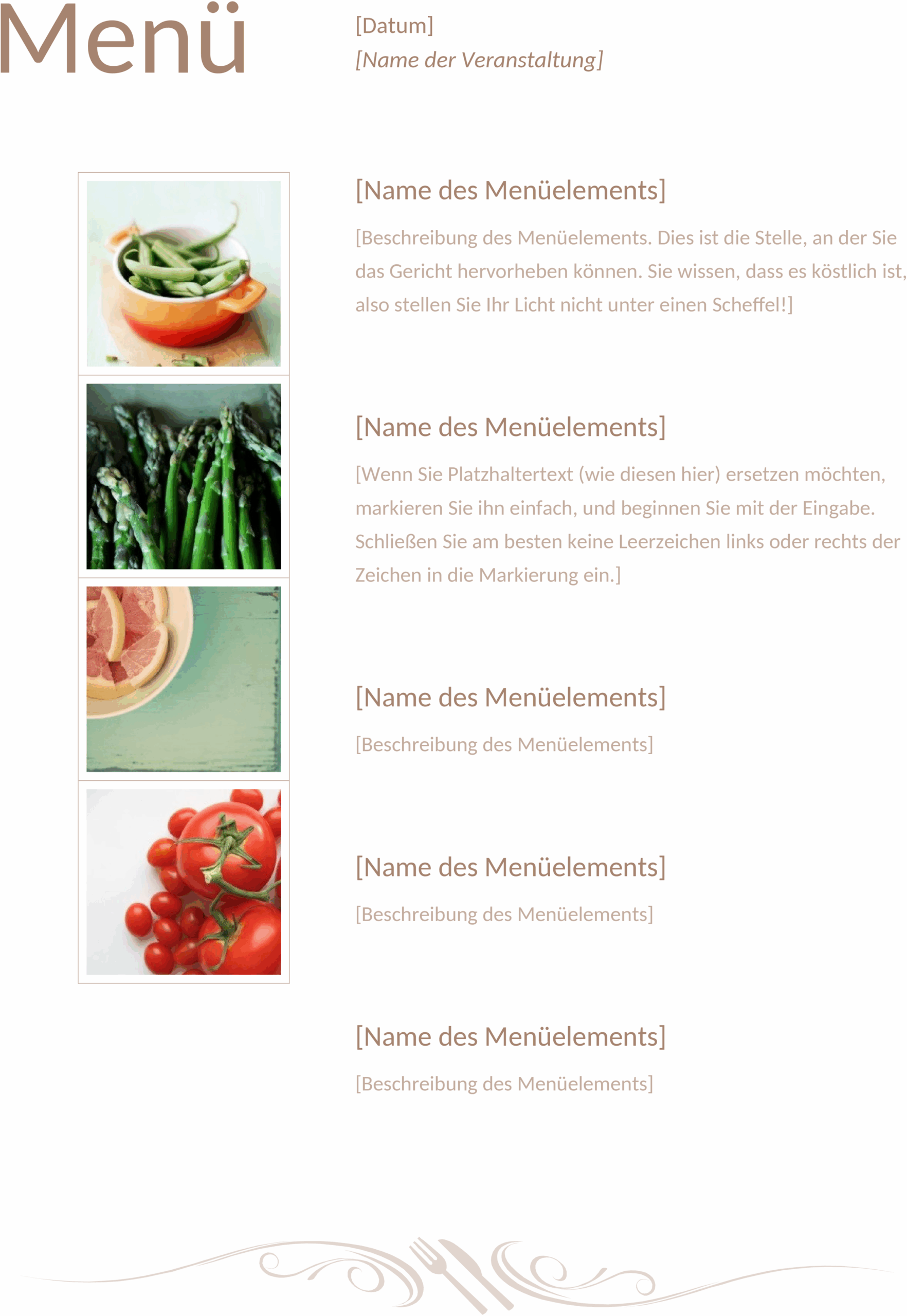 Word Speisekarten Vorlage Gourmet