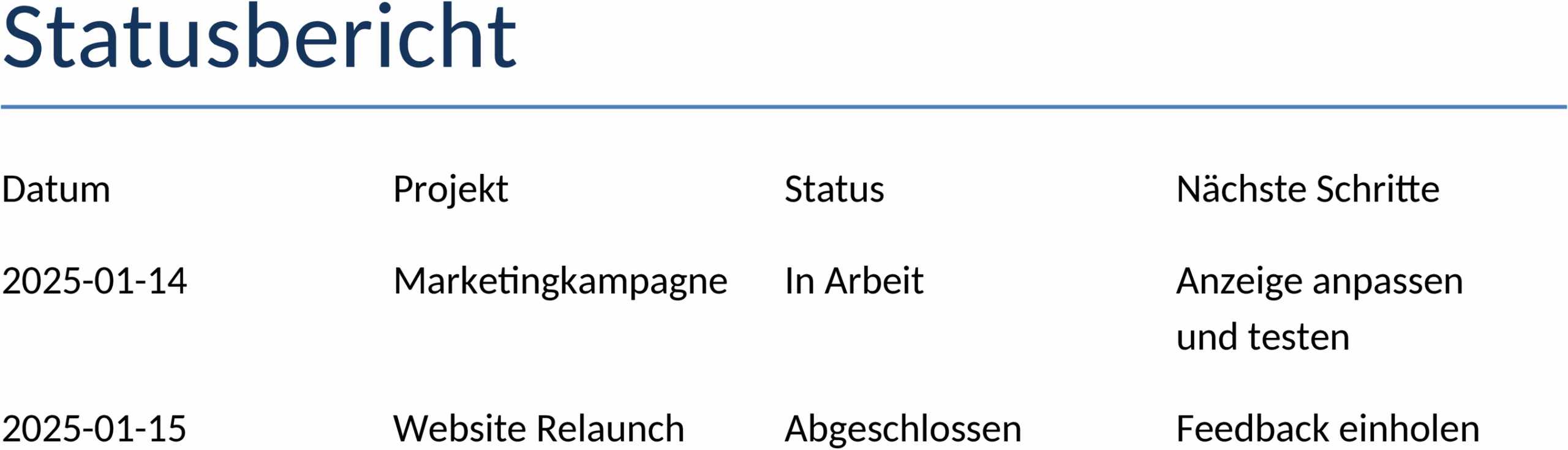 Word-Statusbericht Vorlage