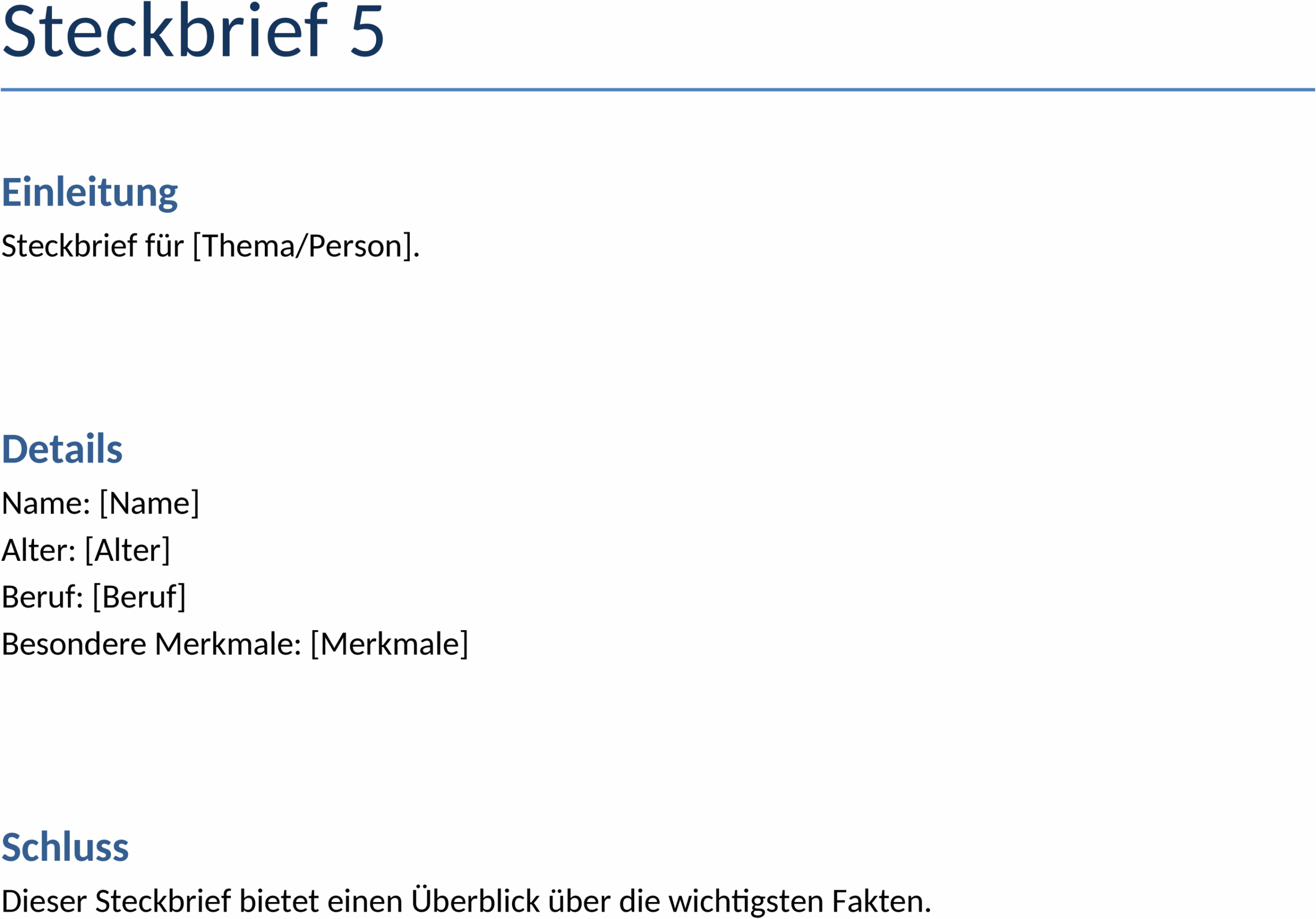 Word-Steckbrief-Vorlage für vielseitige Anwendungen