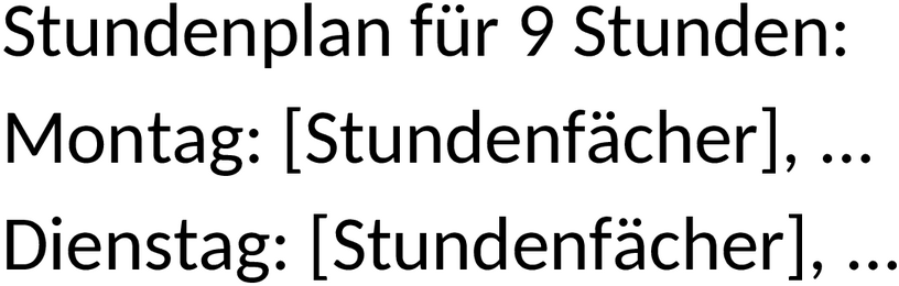 Word-Stundenplan für Neun Stunden