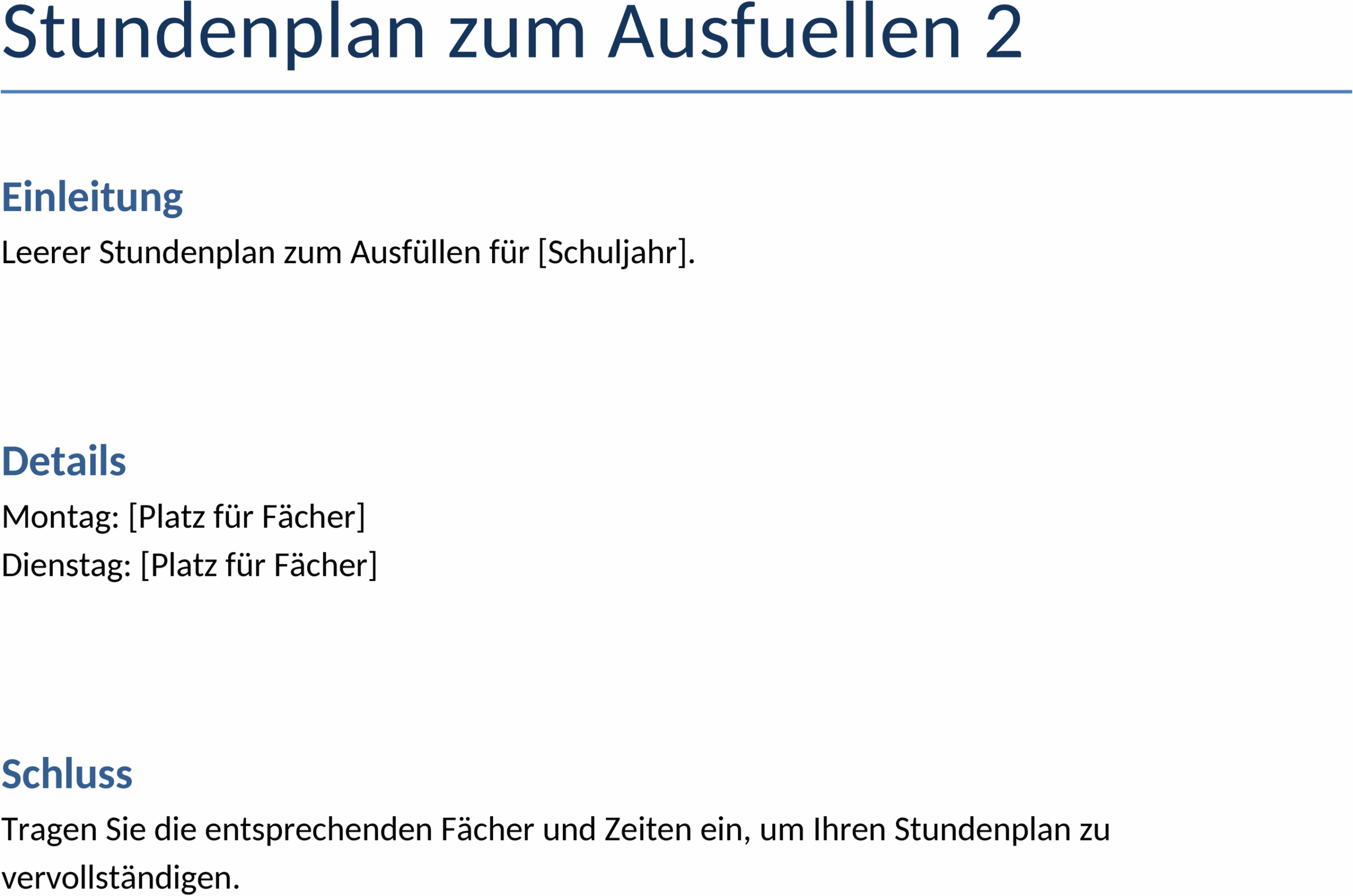 Word-Stundenplan zum Ausfüllen