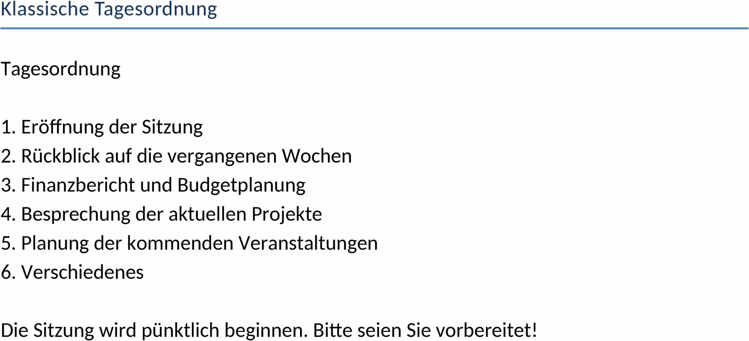 Word Tagesordnungsvorlage Klassisch