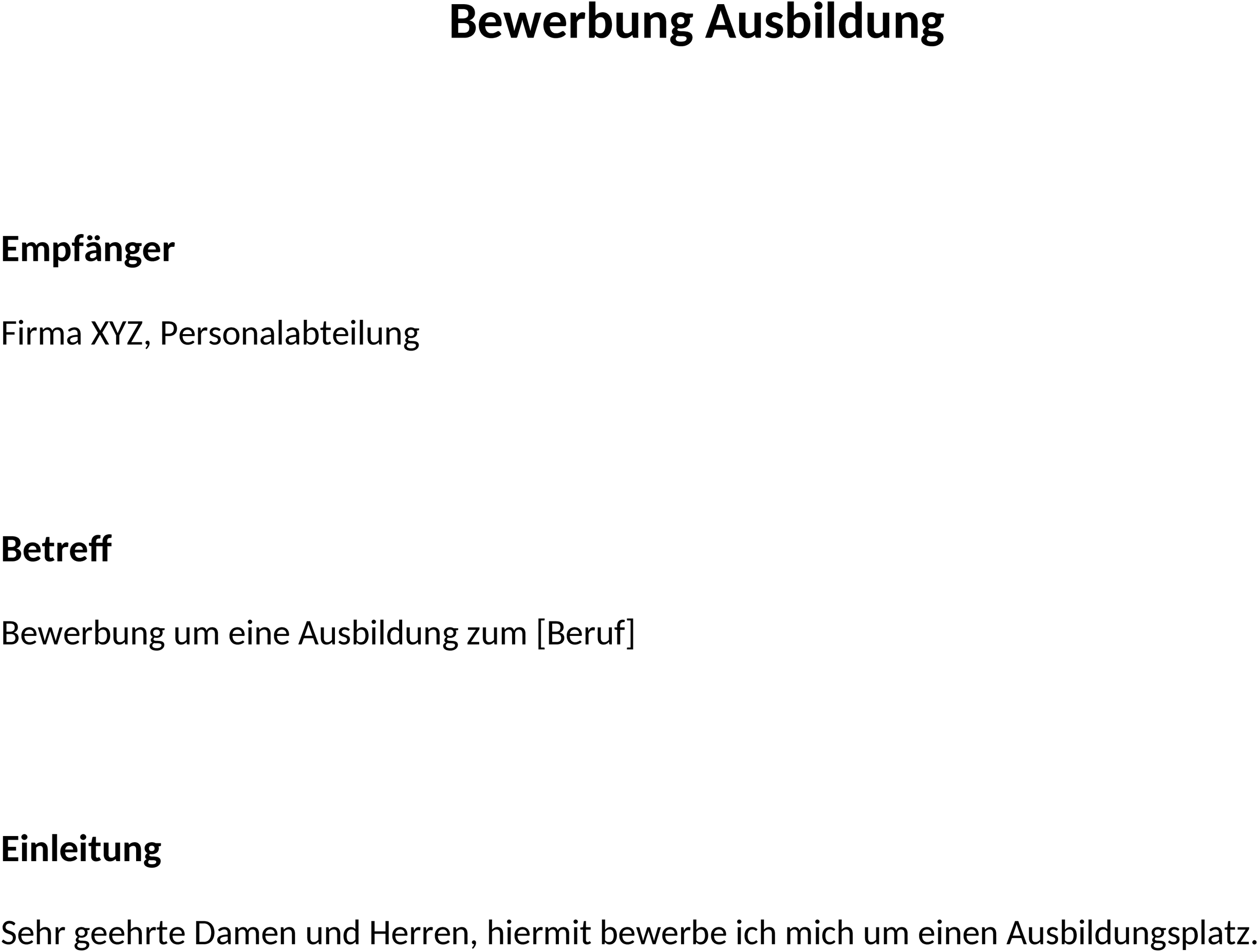 Word-Template für Ausbildungsbewerbungen