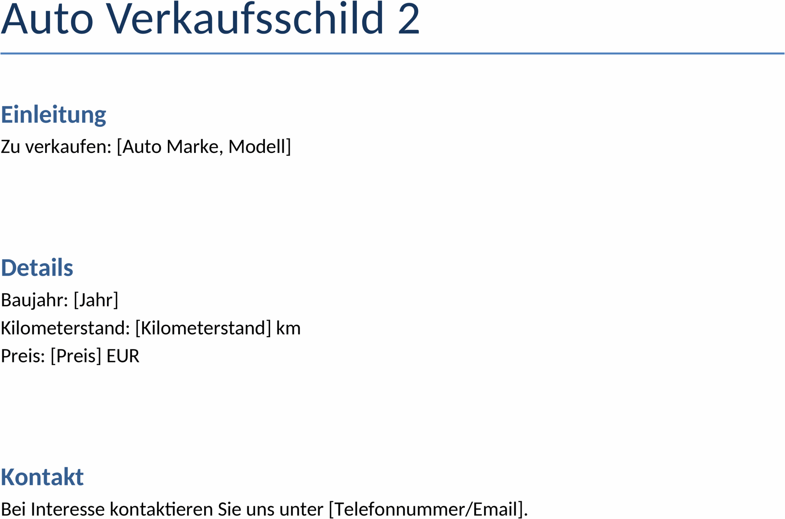 Word-Template Auto-Verkaufsschild