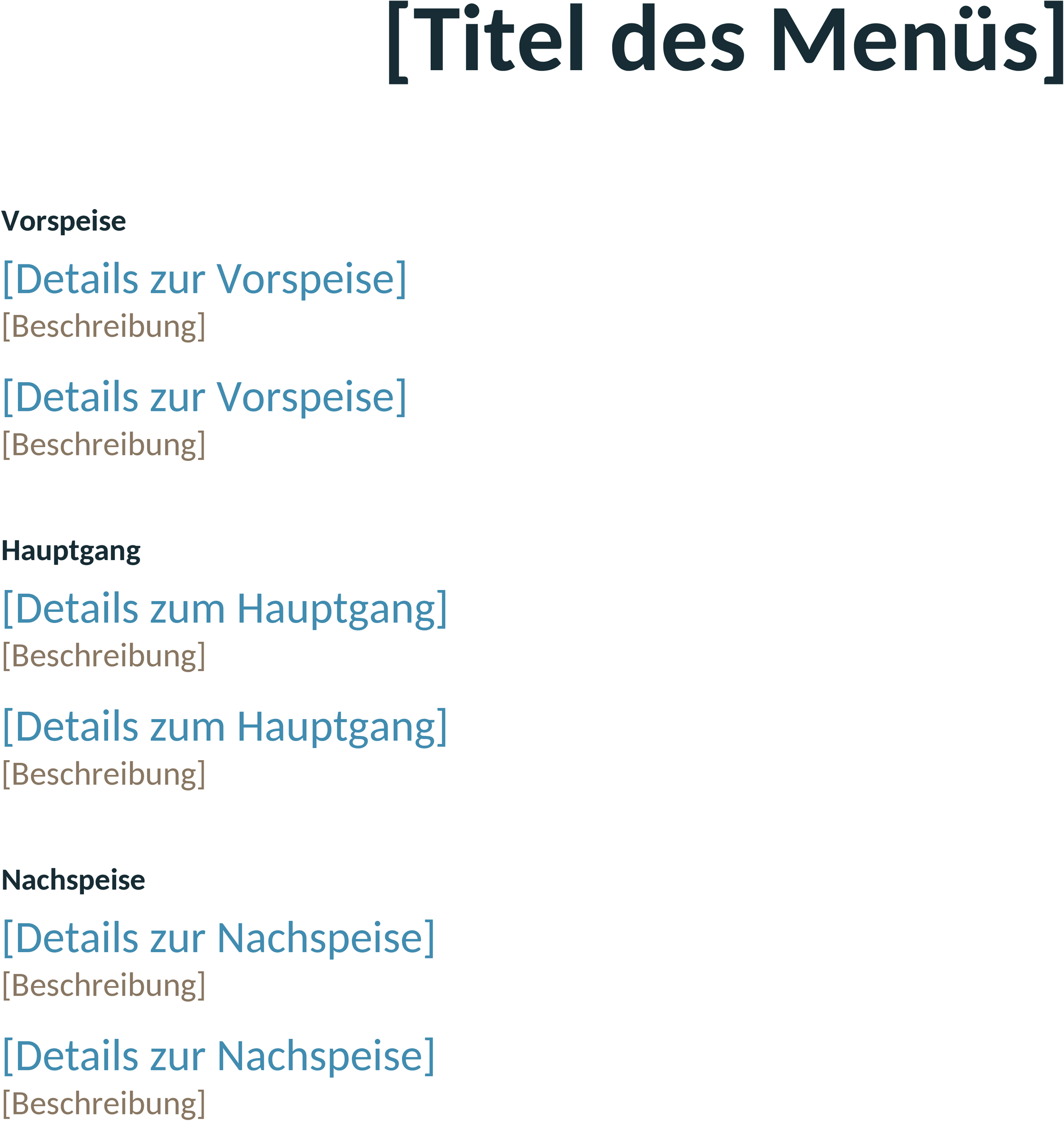 Word-Template für Formelle Veranstaltungsmenü