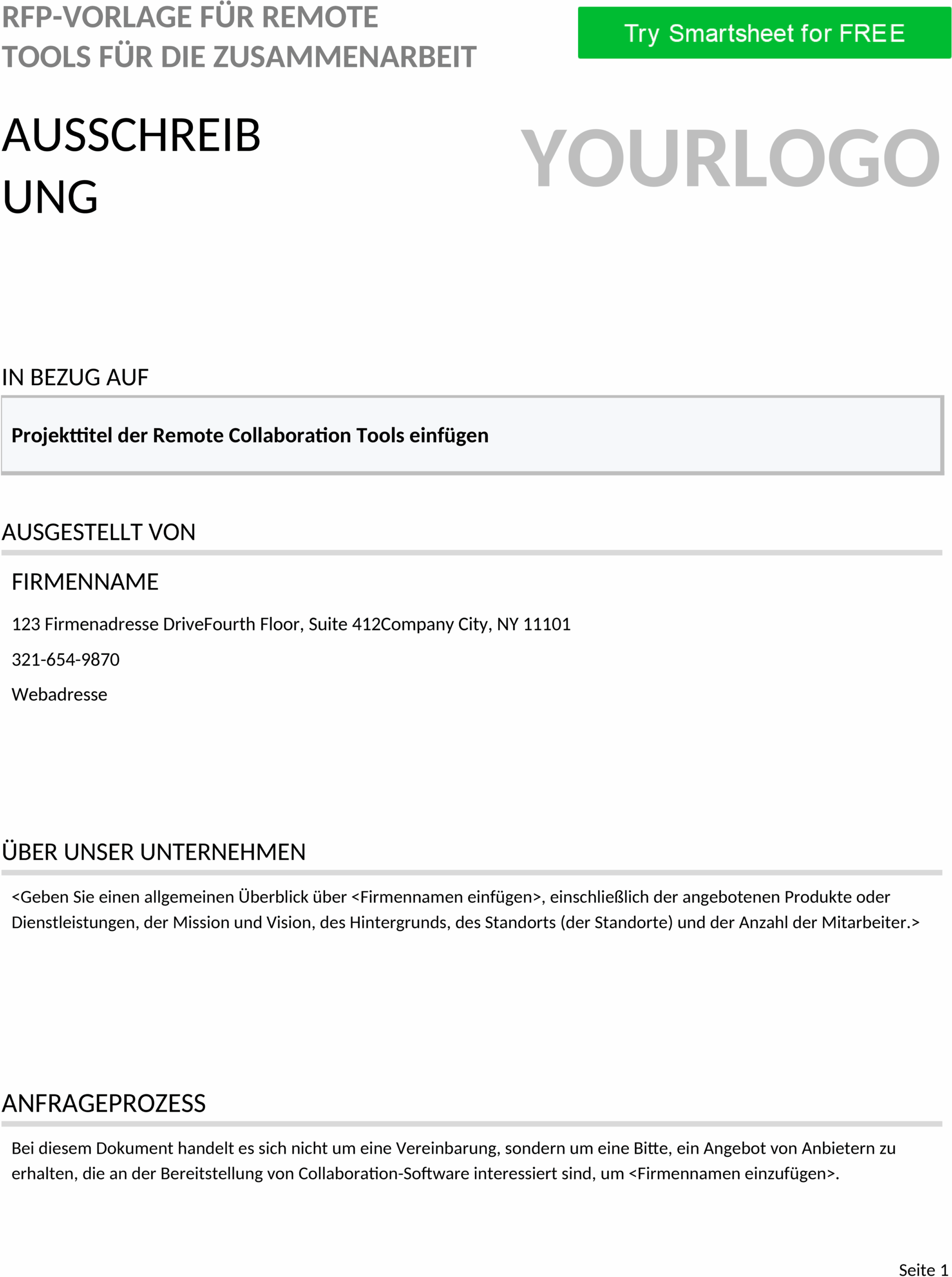 Word-Template für Remote-Zusammenarbeit-RFP