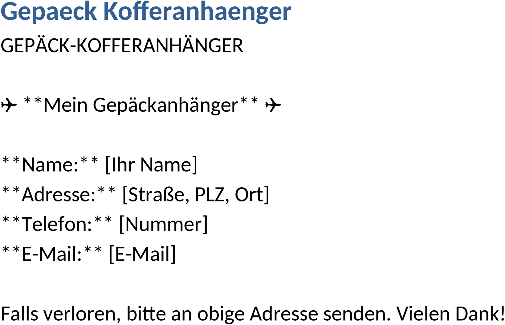 Word-Template für Gepäck-Kofferanhänger