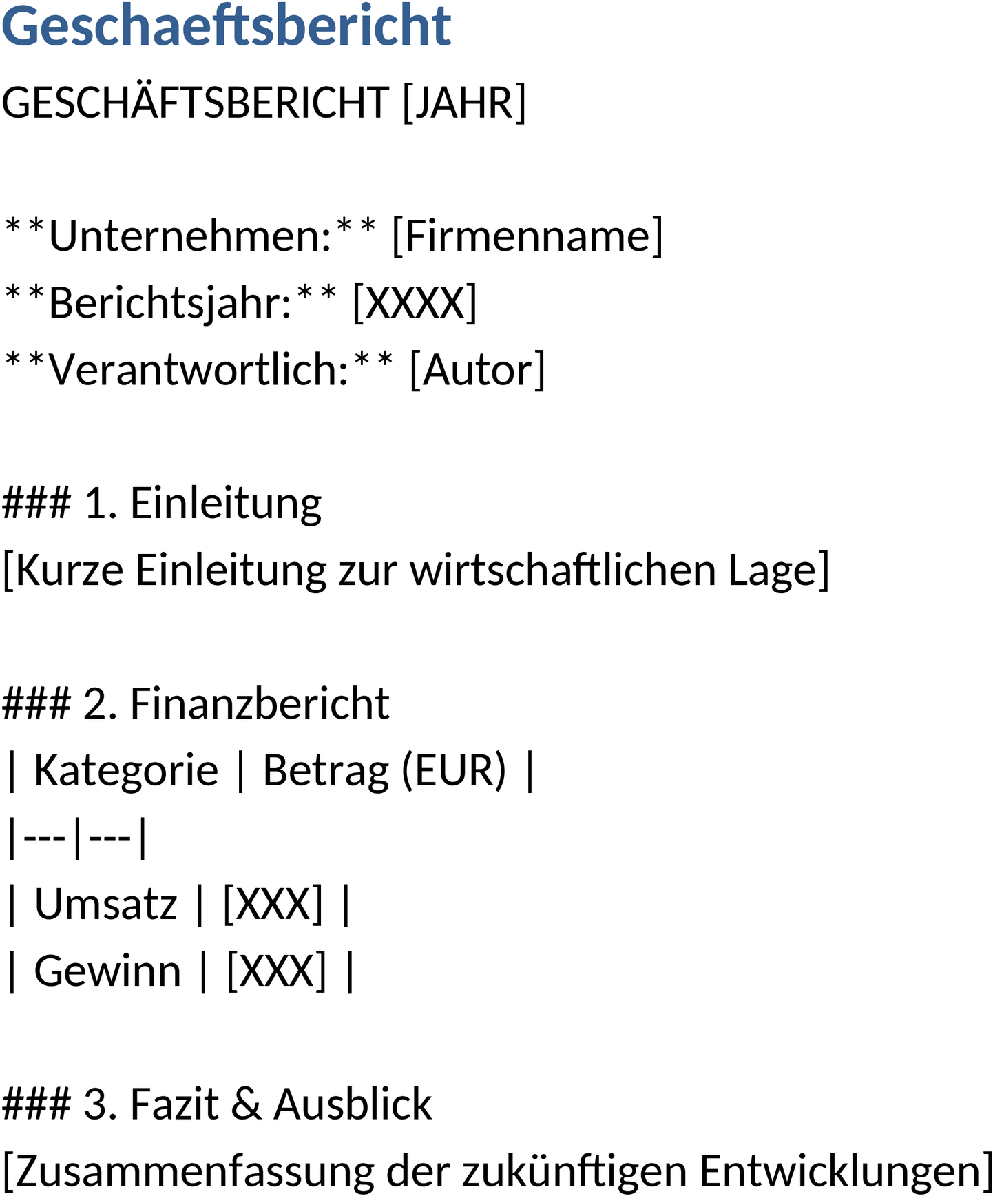 Word-Template für Geschäftsbericht