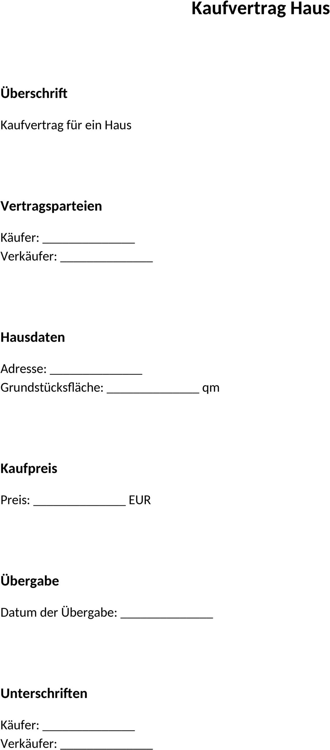 Word-Template für Hauskaufvertrag