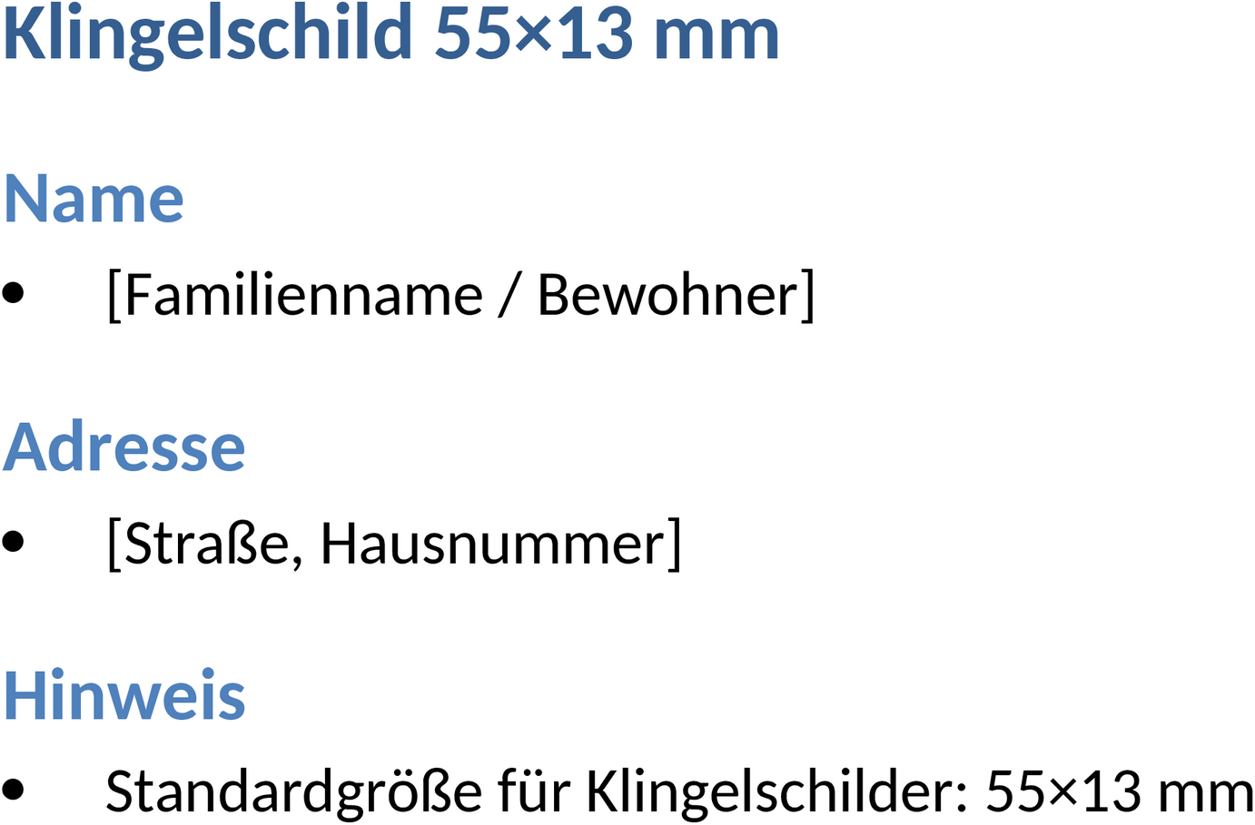 Word-Template Klingelschild 55x13