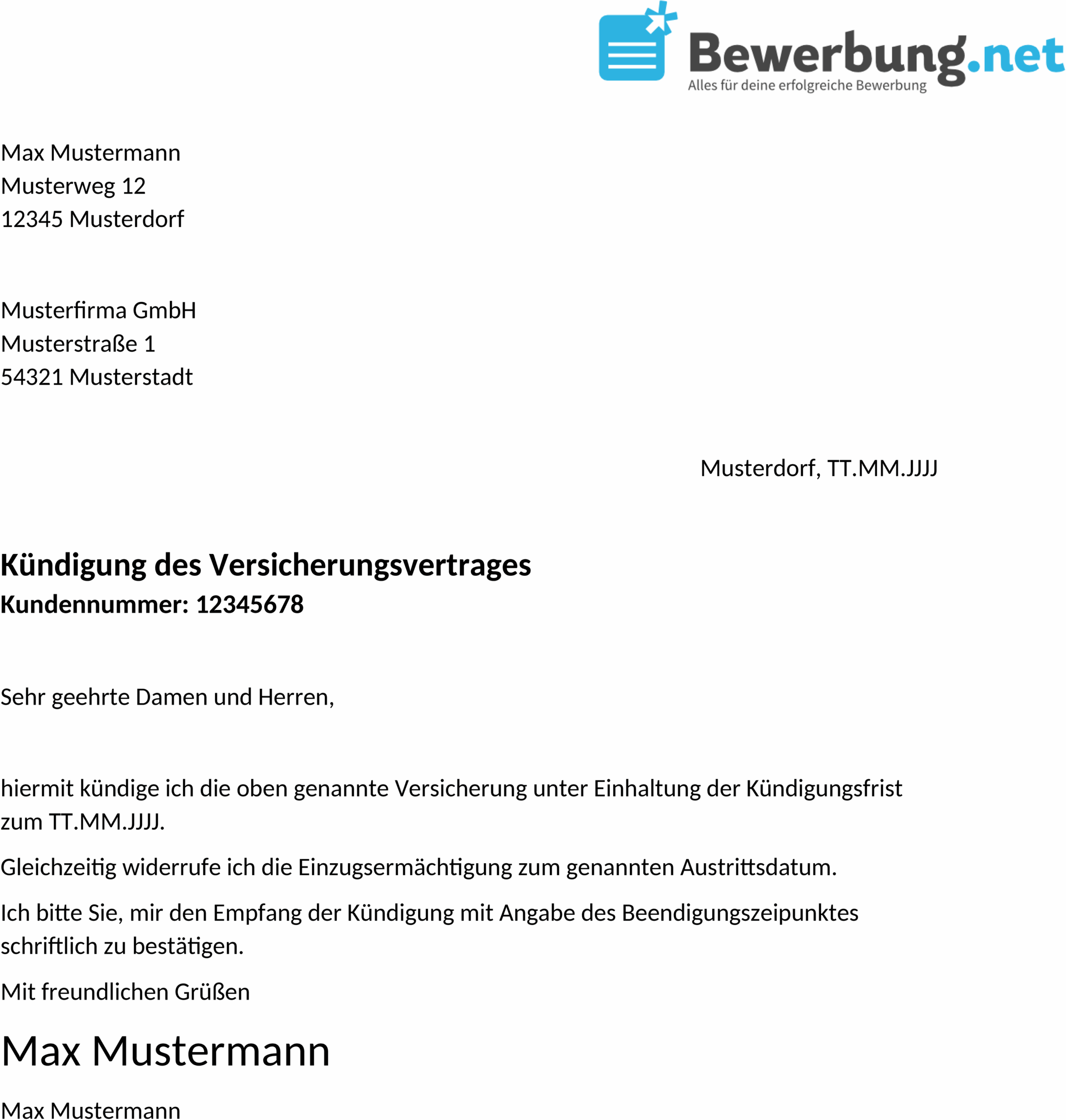 Word Template Kündigungsschreiben Versicherung