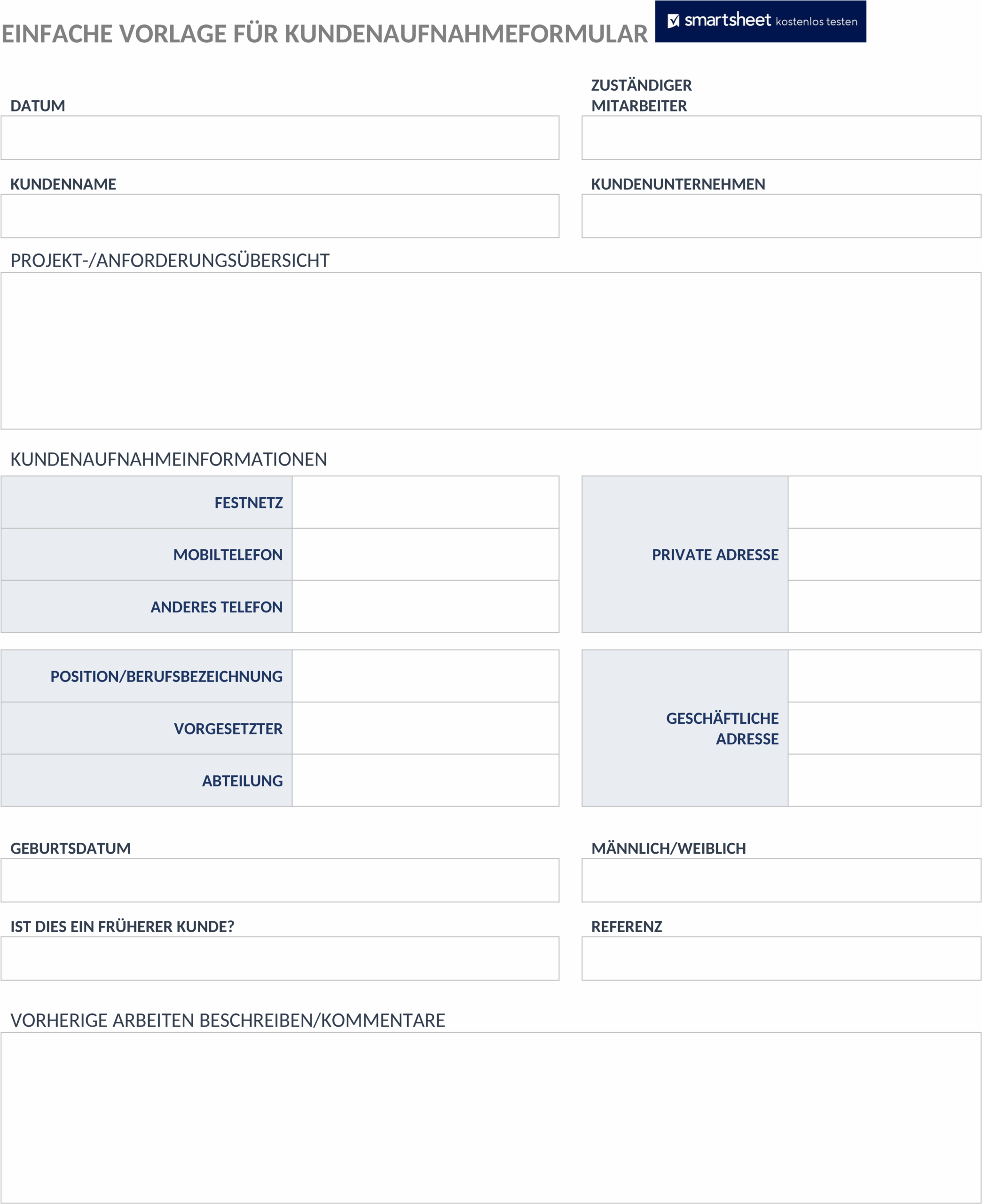 Word-Template für Kundenaufnahme
