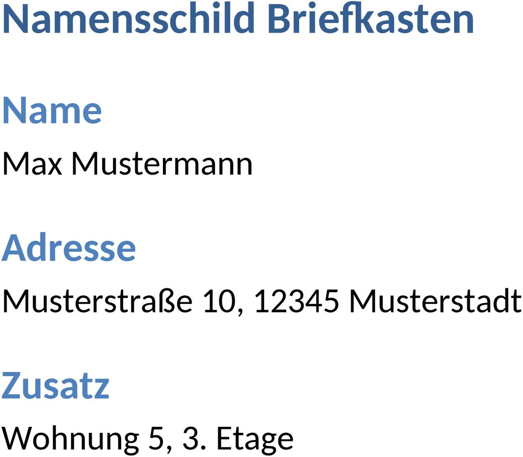 Word-Template für Namensschild Briefkasten