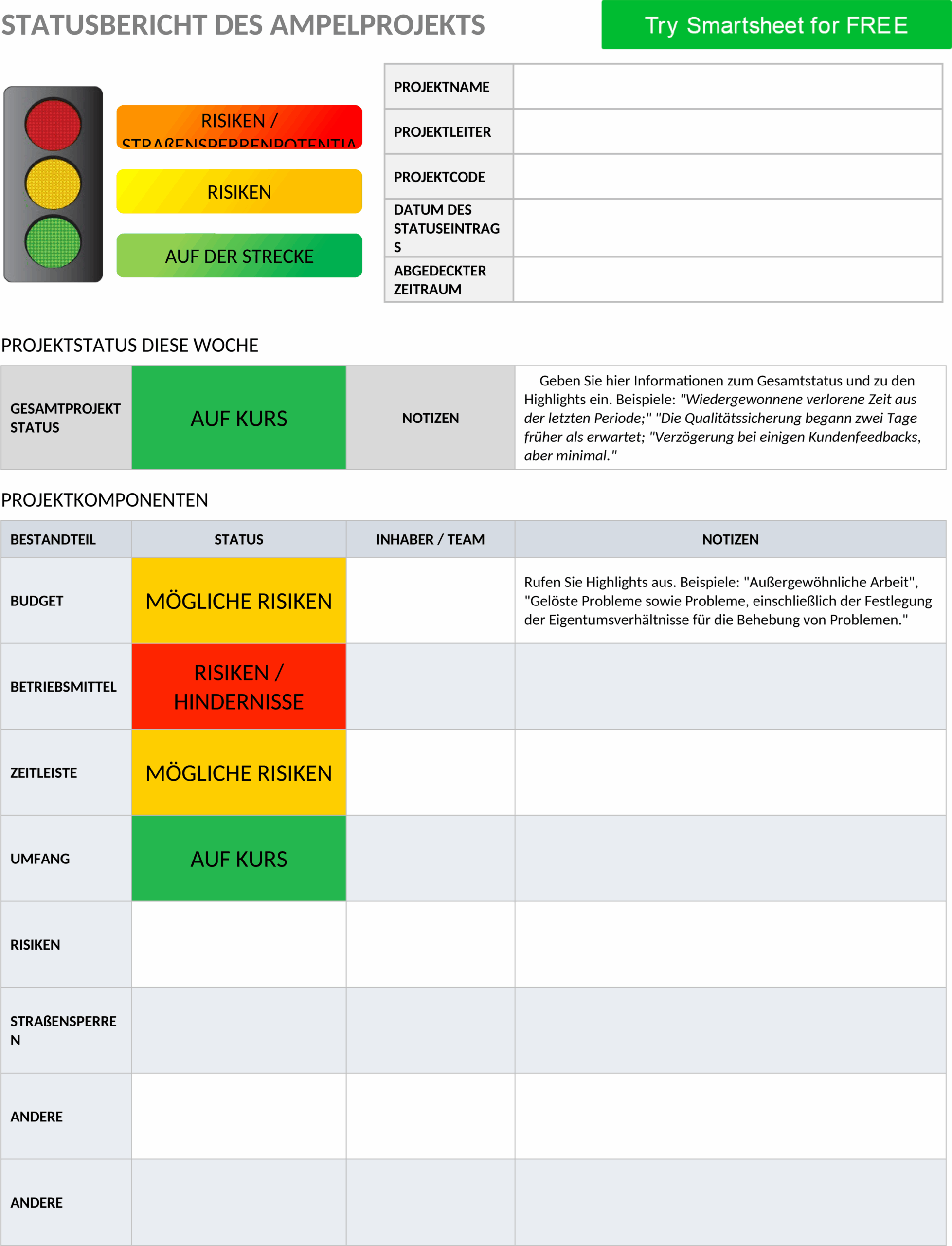 Word-Template Projektstatusbericht Ampelsystem