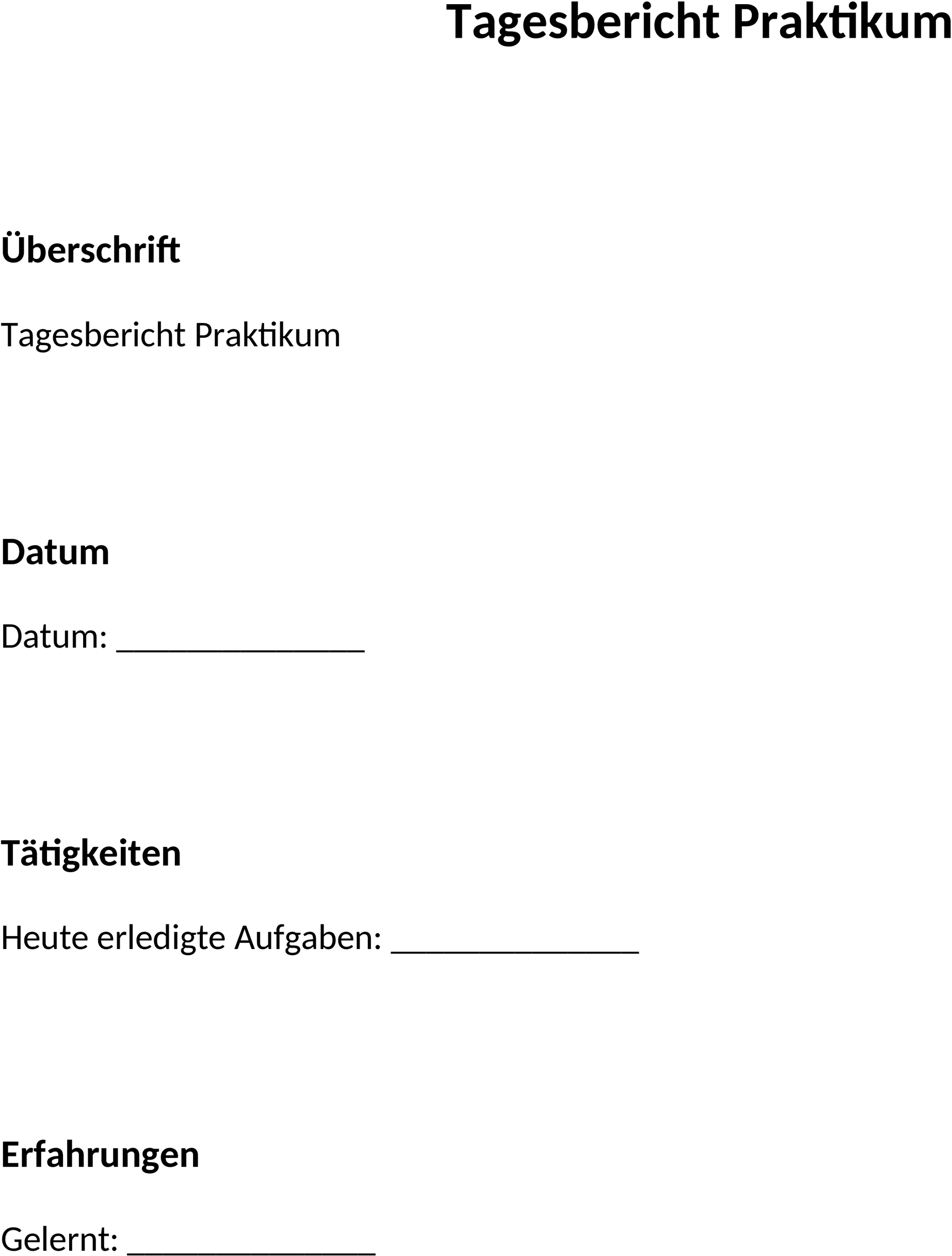 Word-Template für Tagesbericht Praktikum