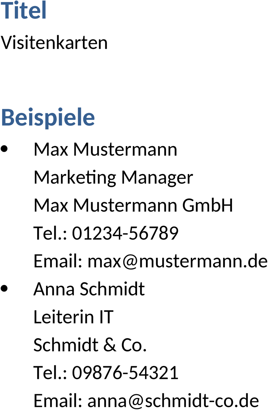 Word-Template für Visitenkarten