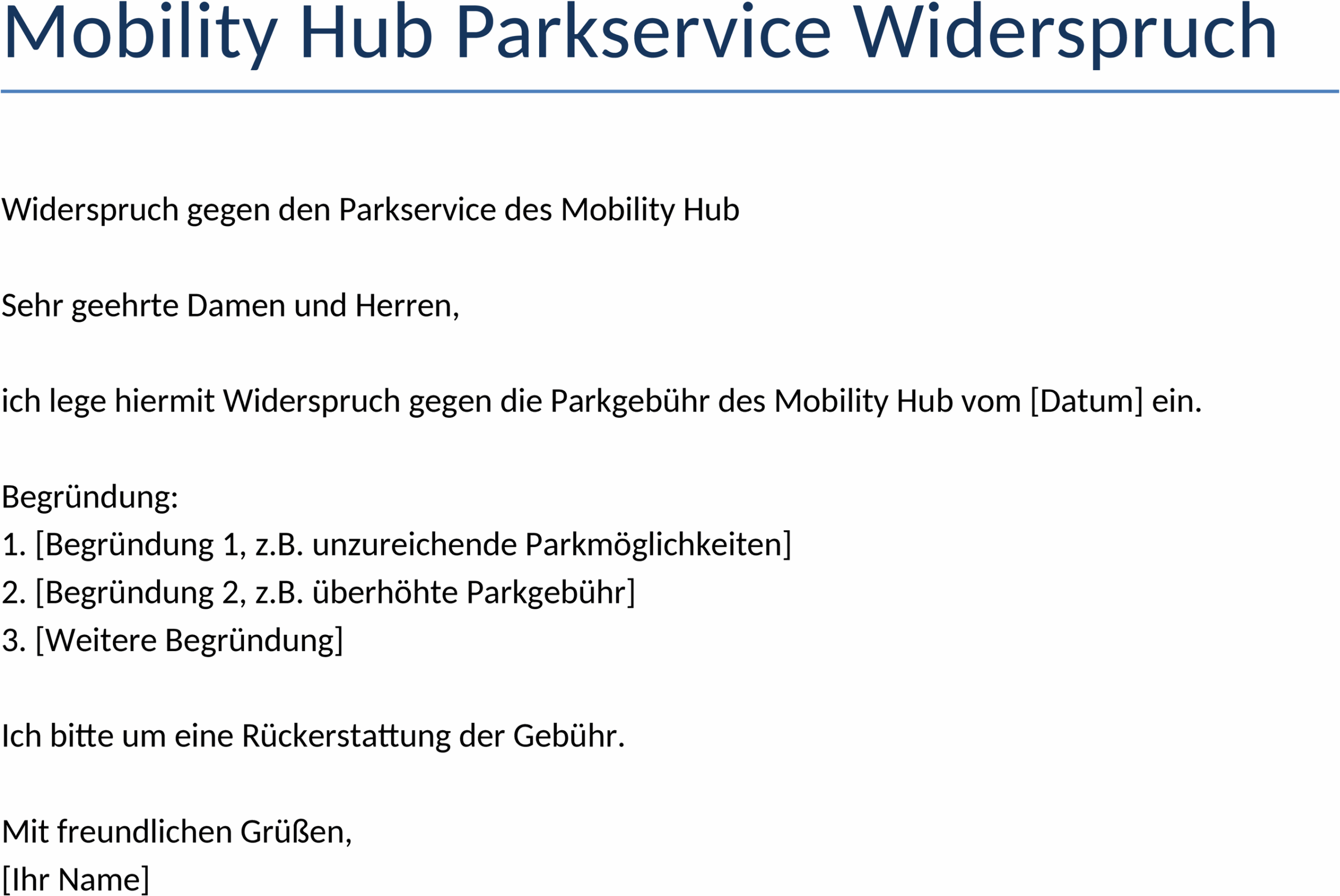 Word-Template Widerspruch Parkservice
