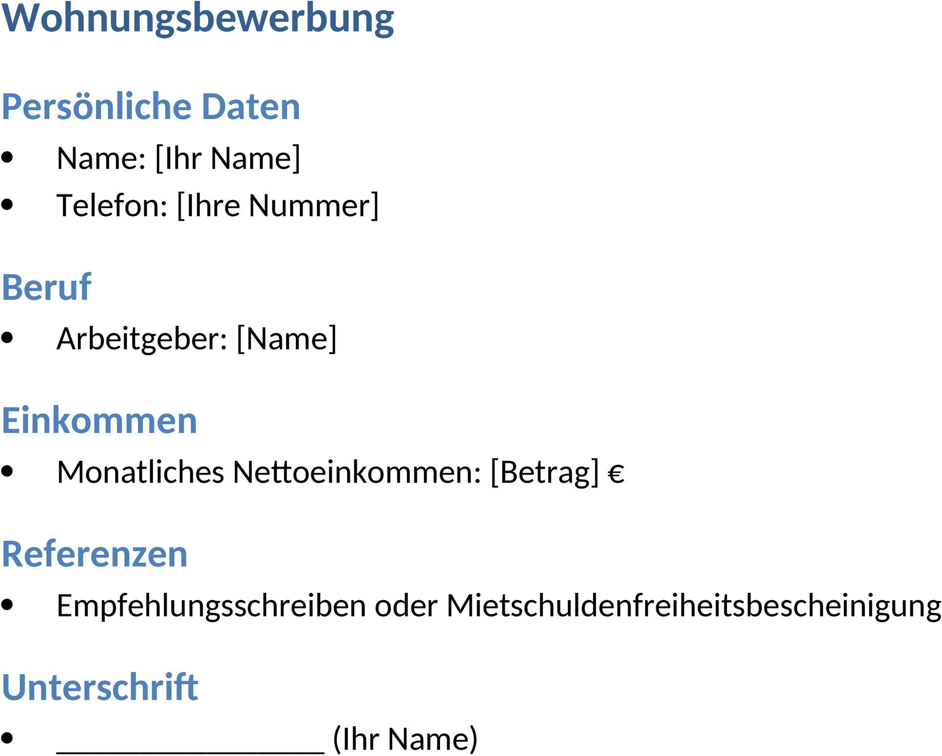 Word-Template für Wohnungsbewerbung
