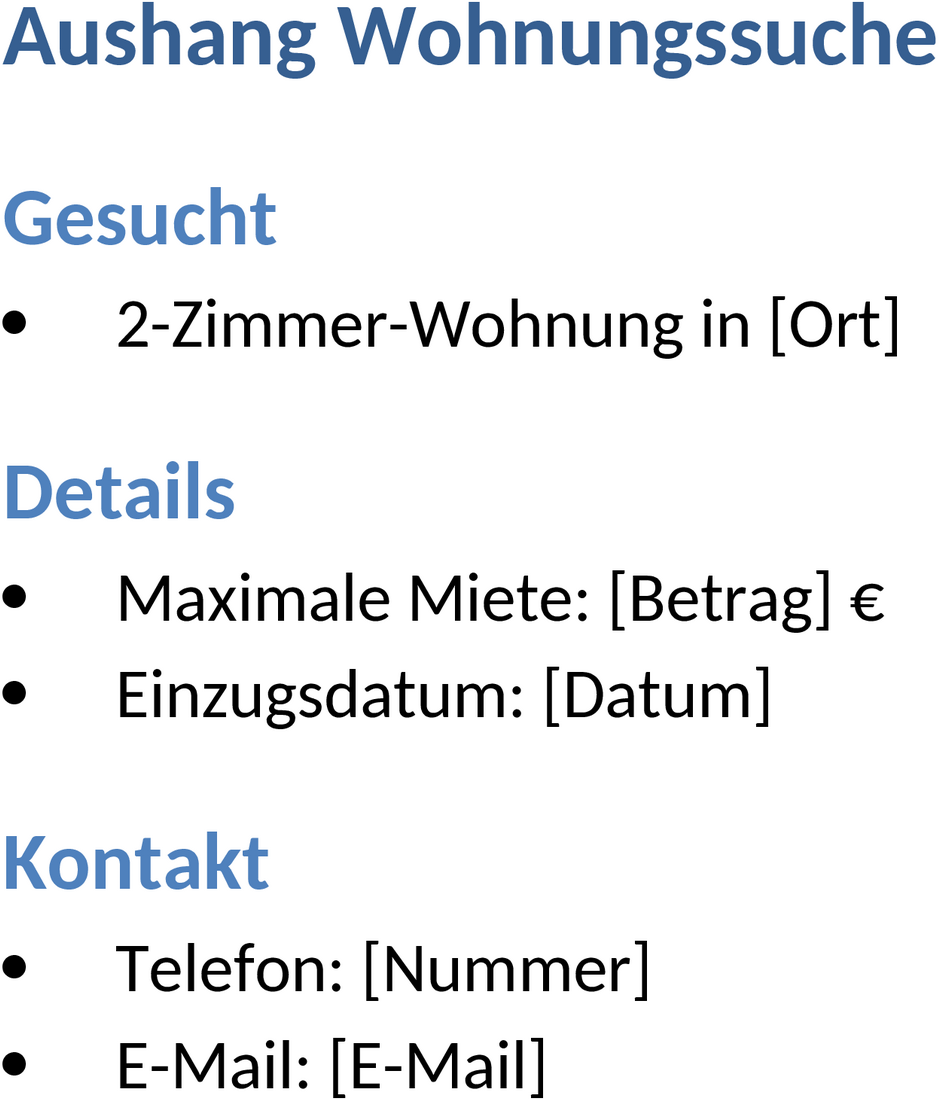 Word-Template Wohnungssuche Aushang