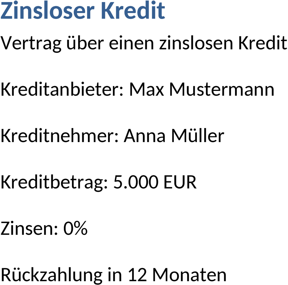 Word-Template Zinsloser Kredit