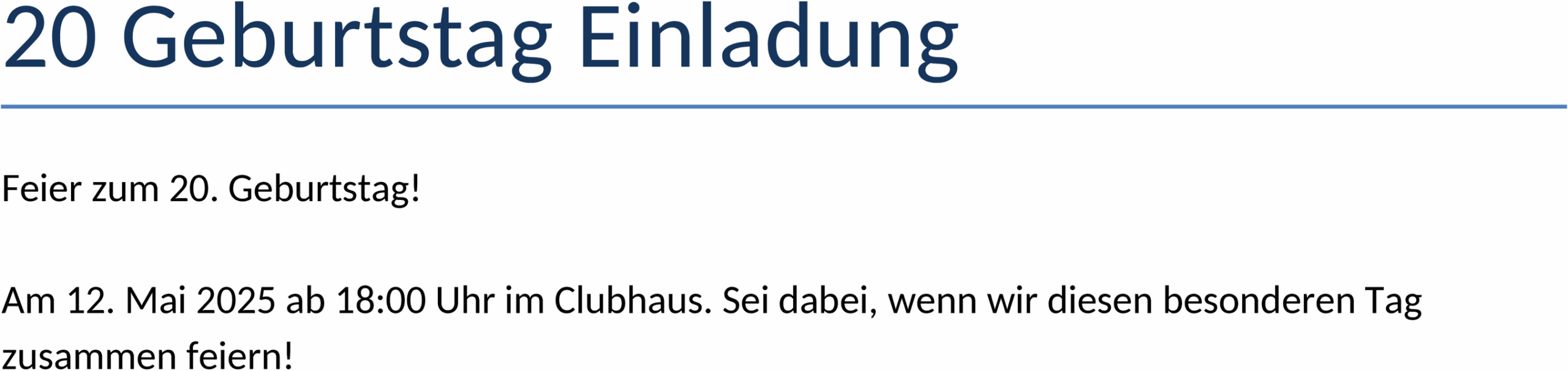 Word-Vorlage 20. Geburtstag Einladung