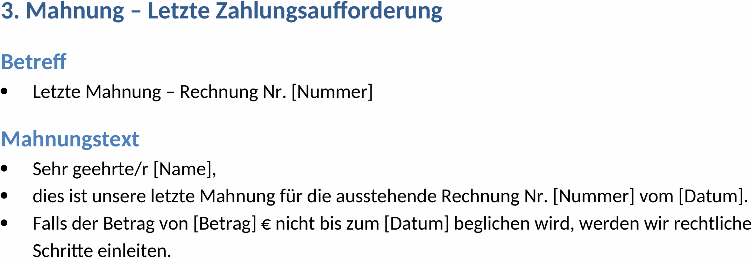 Word-Vorlage für die 3. Mahnung