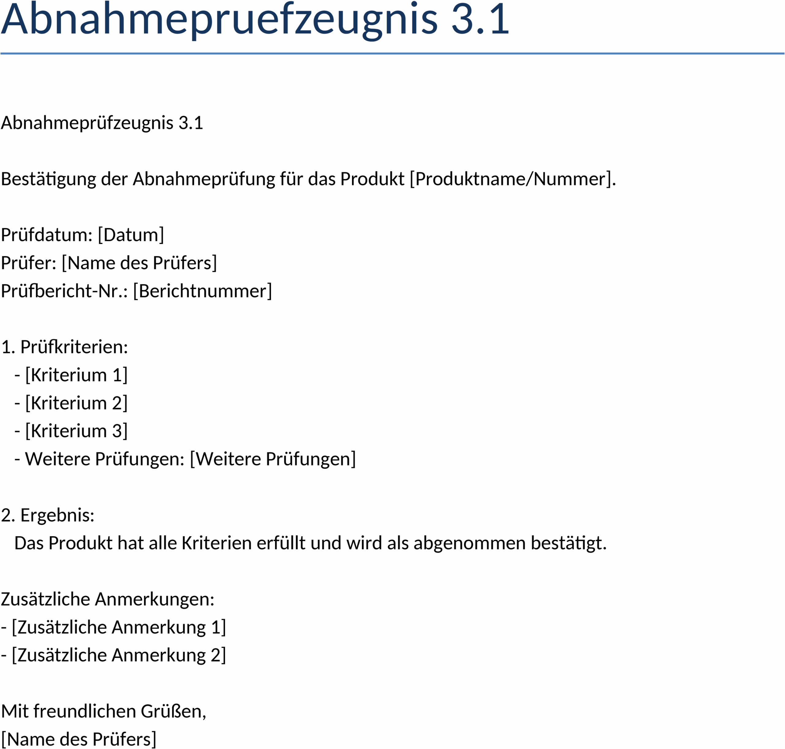 Word-Vorlage für Abnahmeprüfzeugnisse