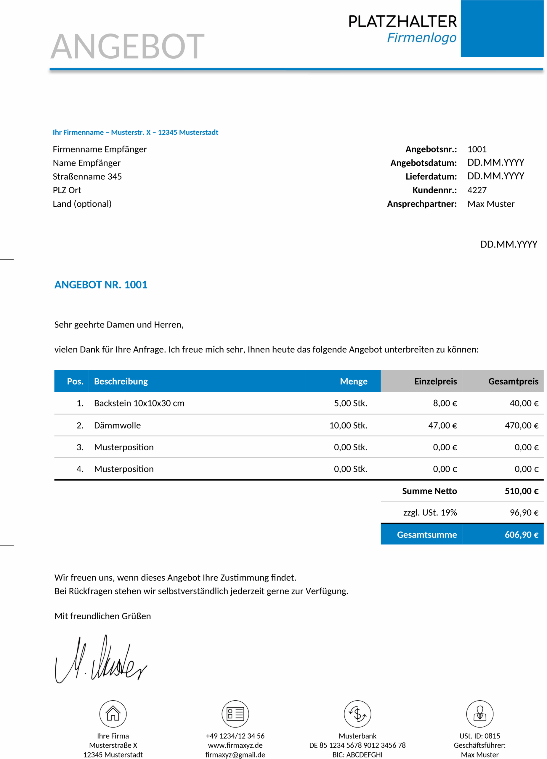 Word-Vorlage Angebot