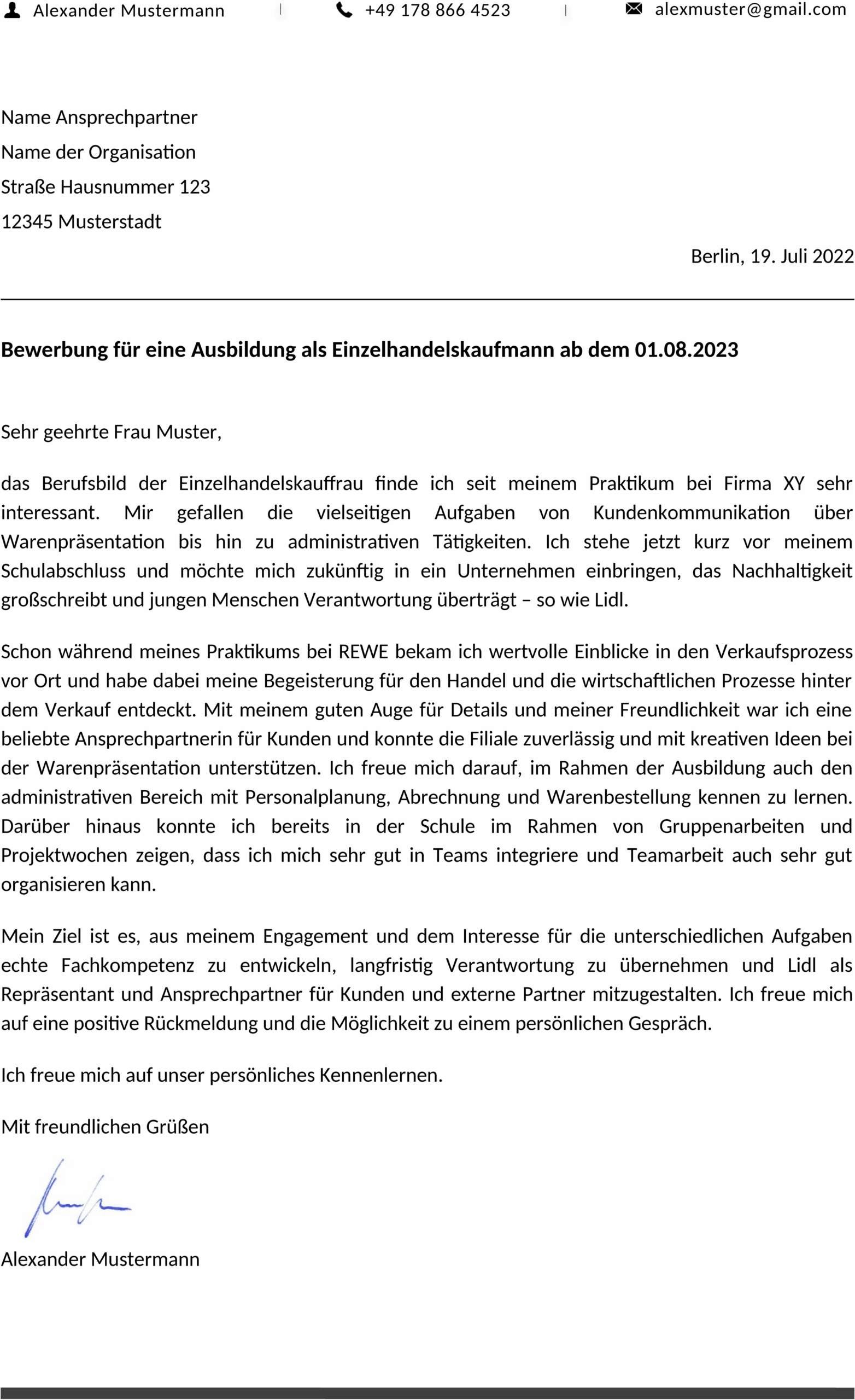 Word Vorlage fuer Anschreiben Ausbildung