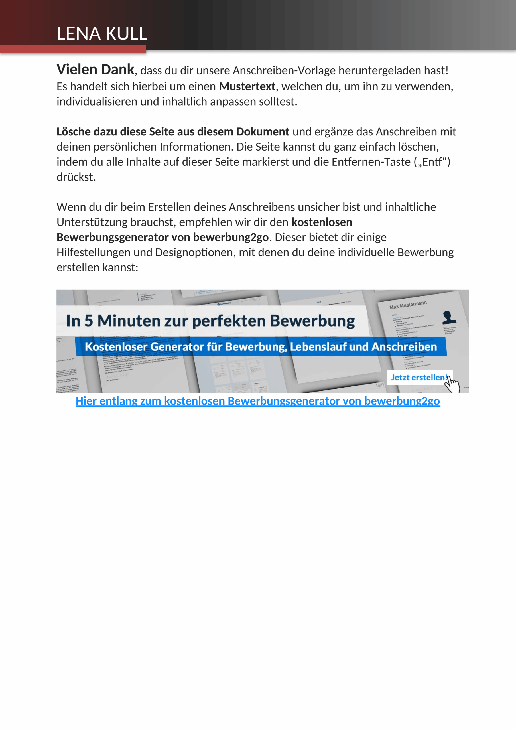 Word Vorlage Anschreiben Ausbildung