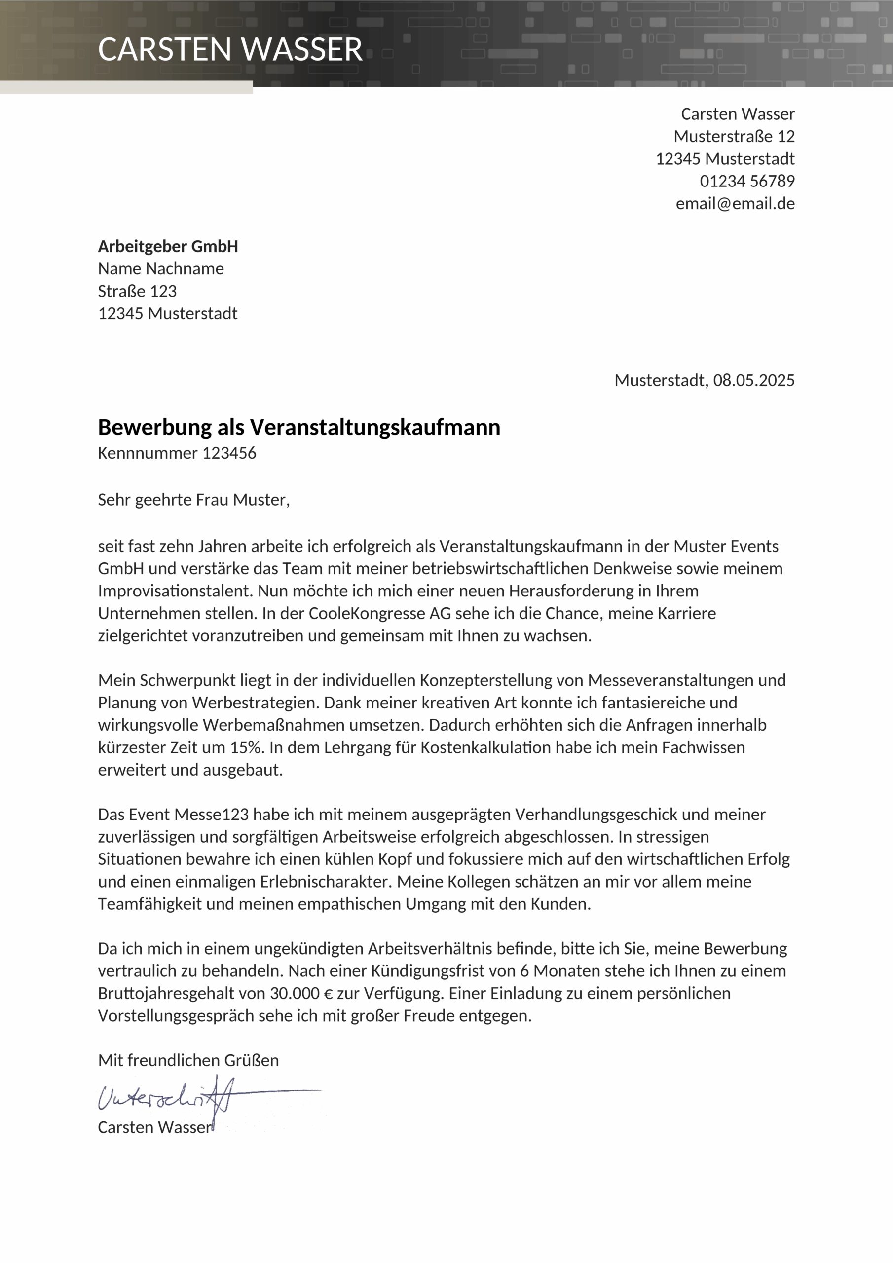 Word Vorlage Anschreiben Bewerbungsdokument