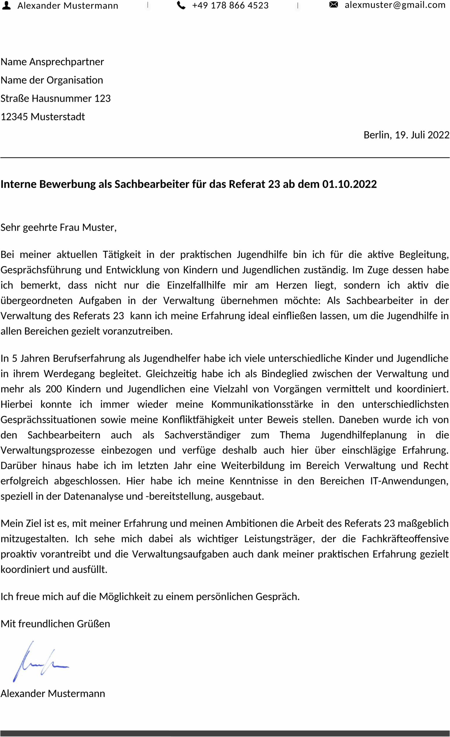 Word-Vorlage: Anschreiben für interne Bewerbung