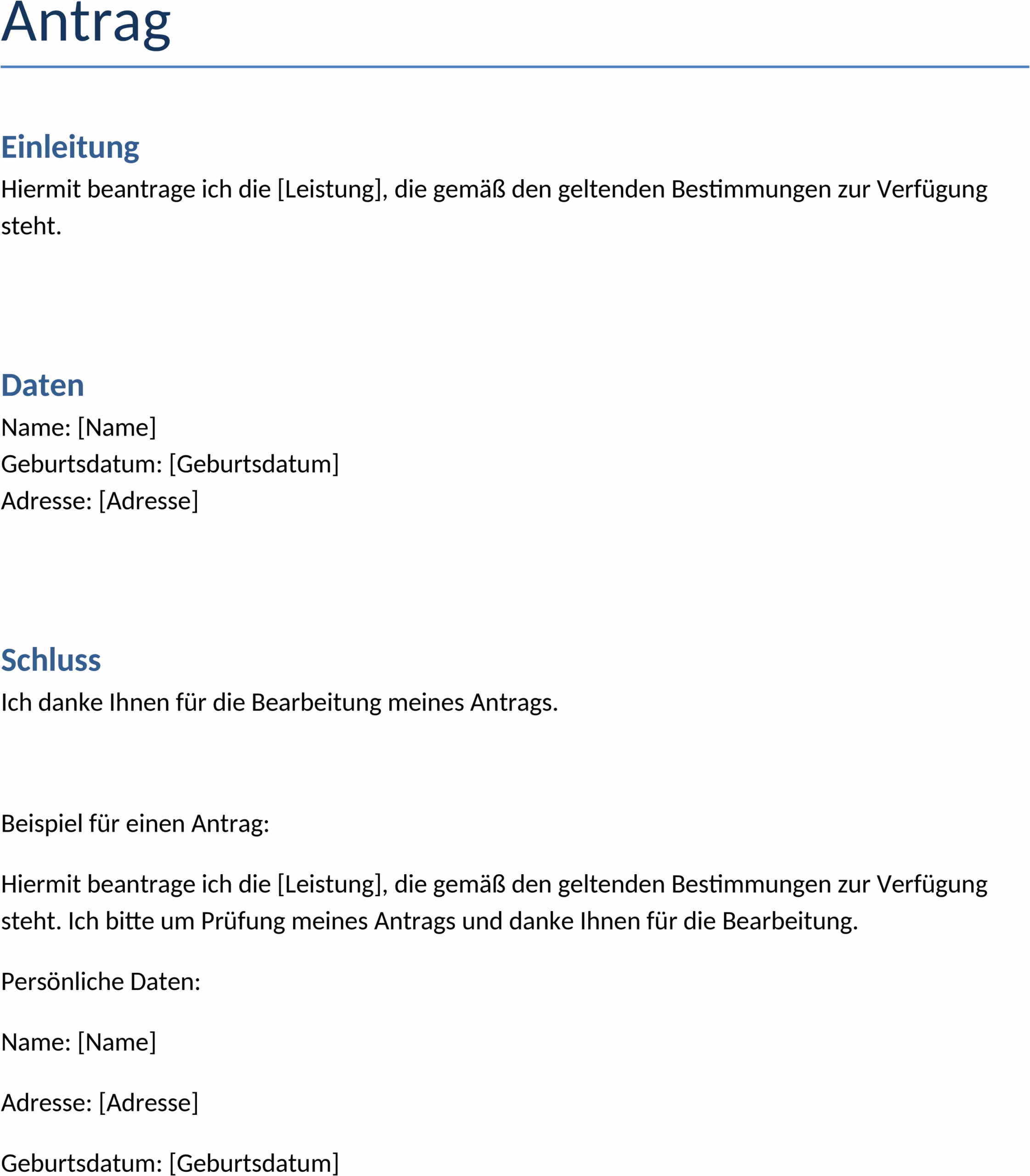 Word-Vorlage für Anträge