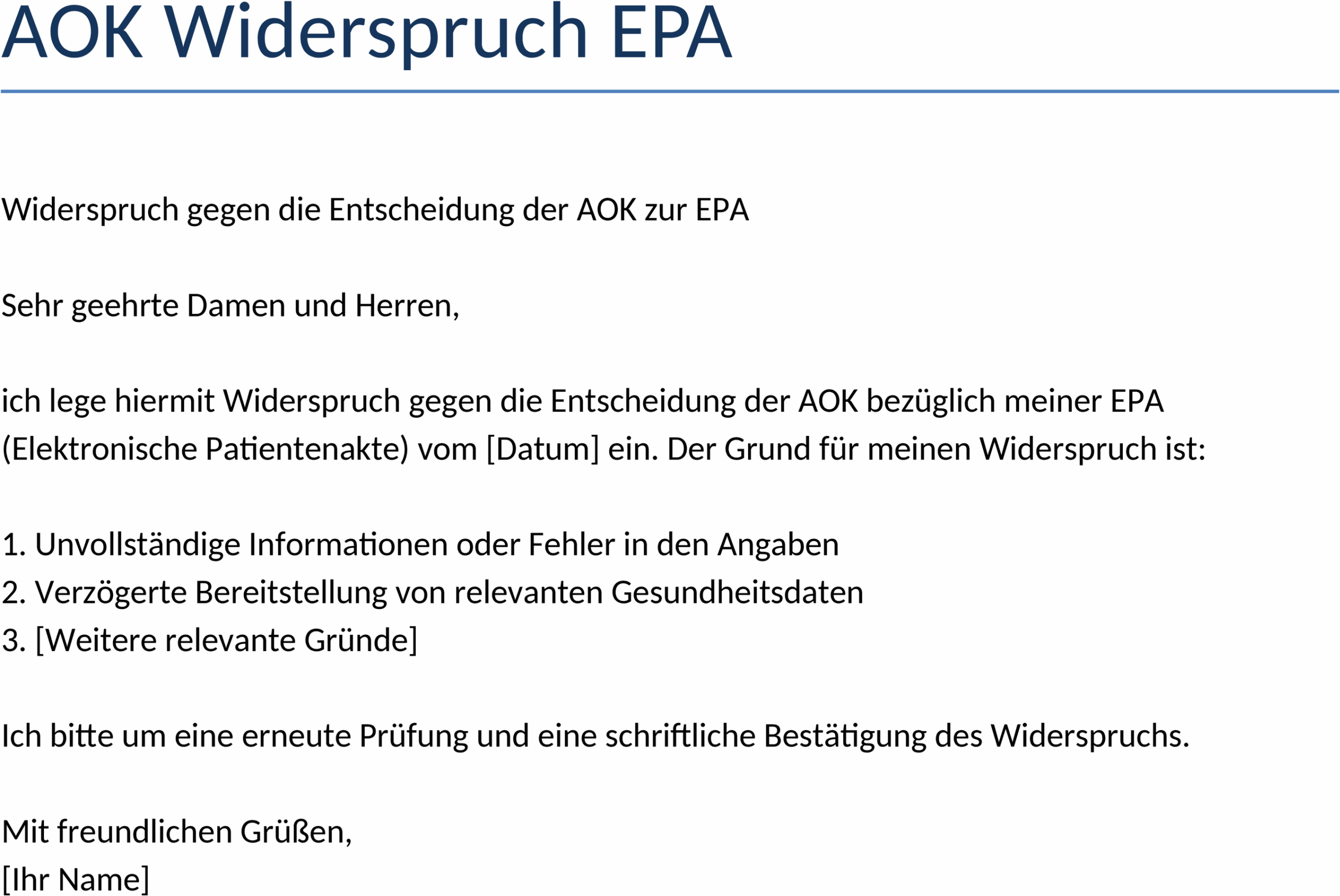 Word-Vorlage AOK Widerspruch EPA