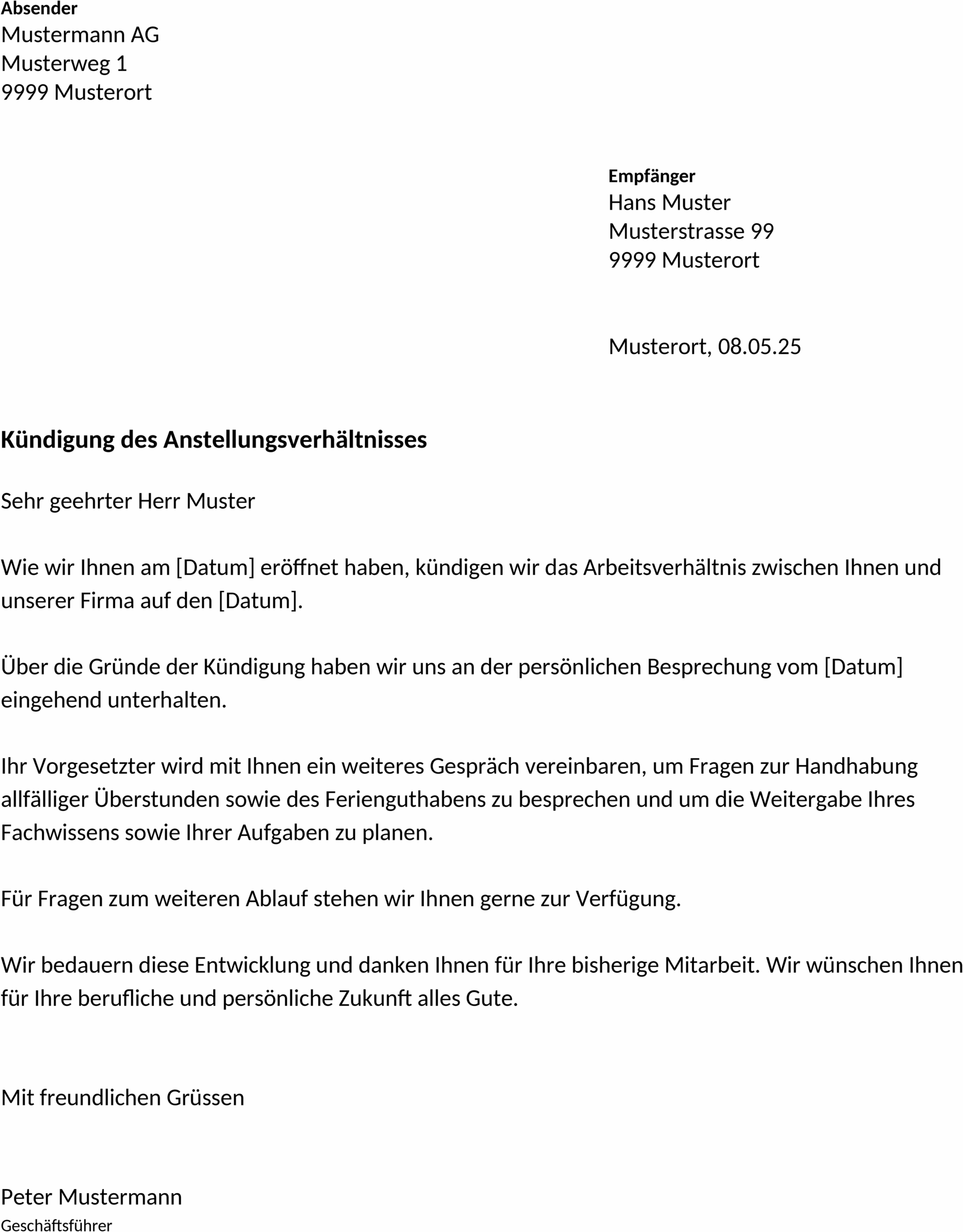 Word-Vorlage Arbeitgeberkündigung