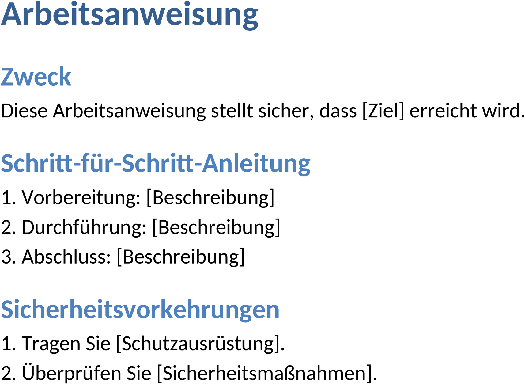 Word-Vorlage Arbeitsanweisung