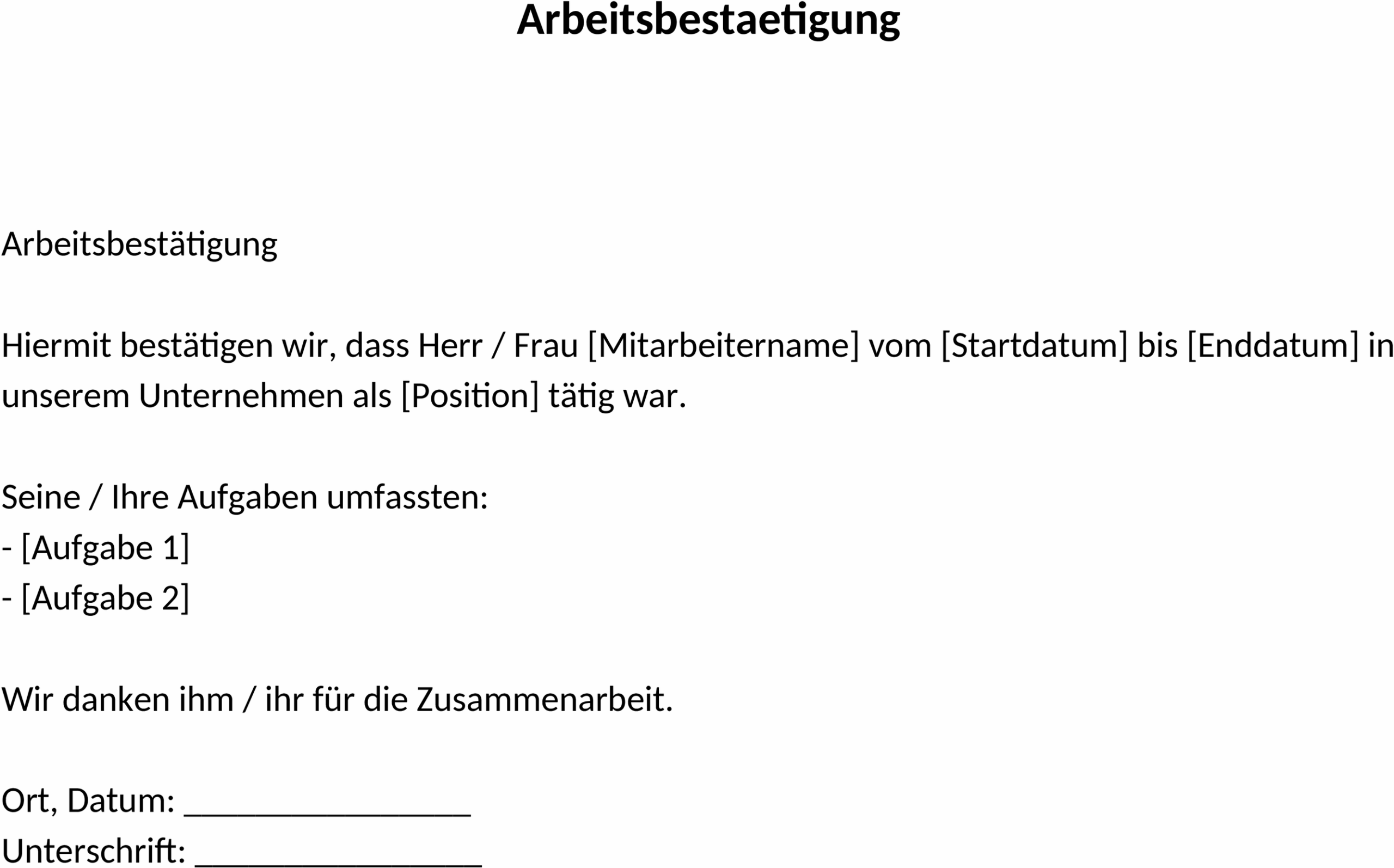 Word Vorlage Arbeitsbestaetigung