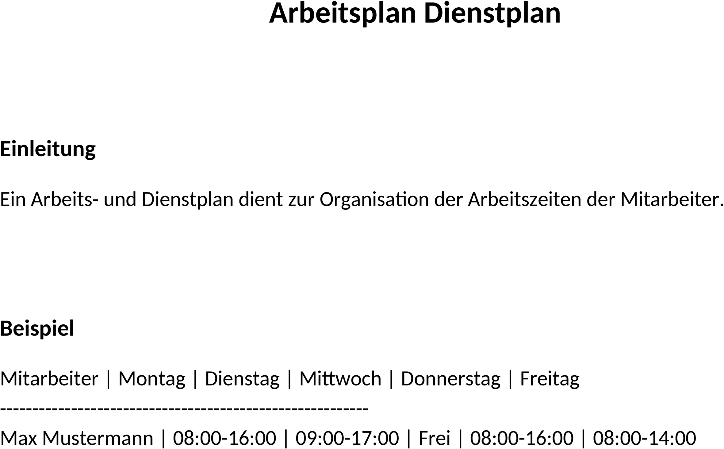 Word-Vorlage Arbeitsplan Dienstplan