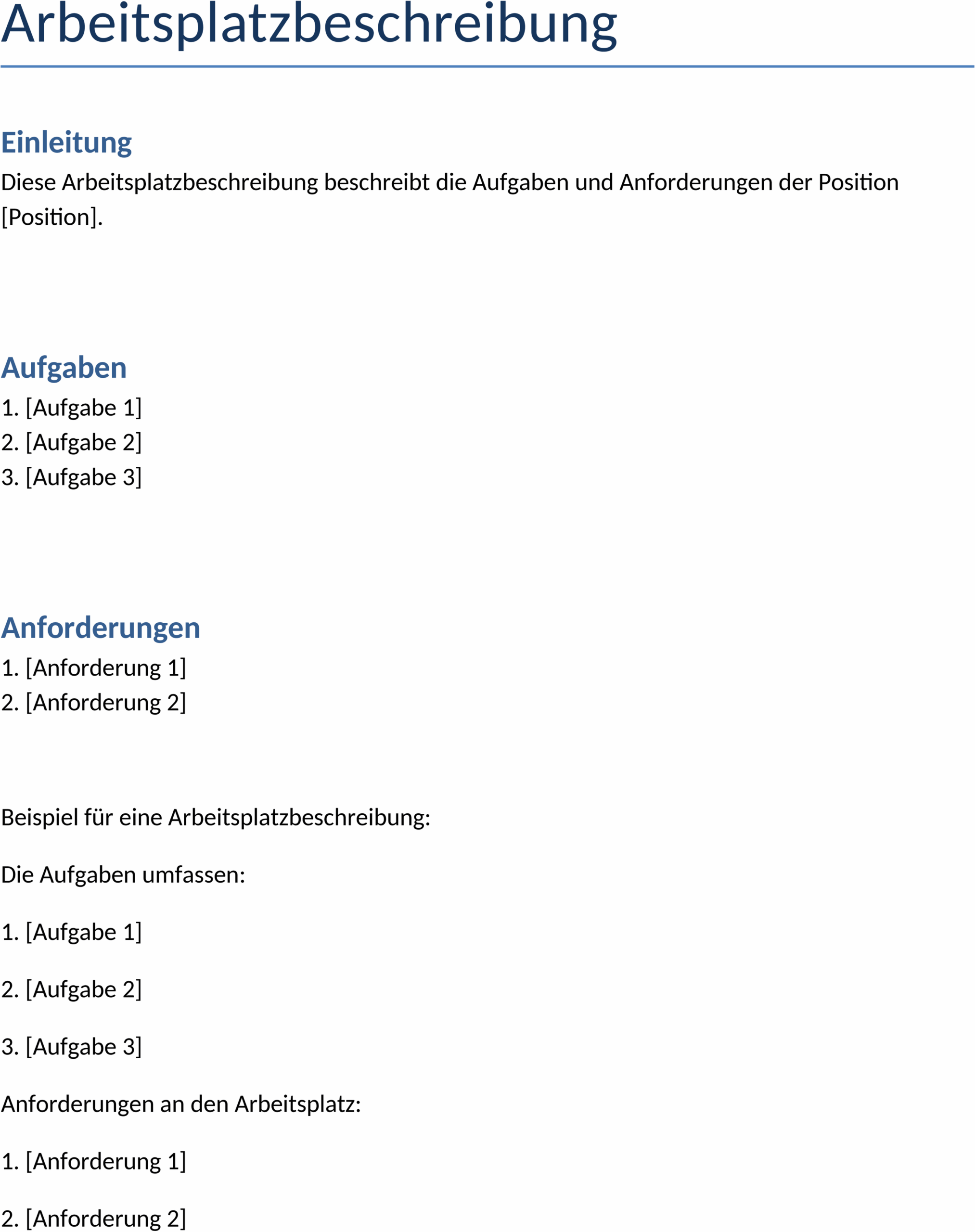 Word-Vorlage Arbeitsplatzbeschreibung