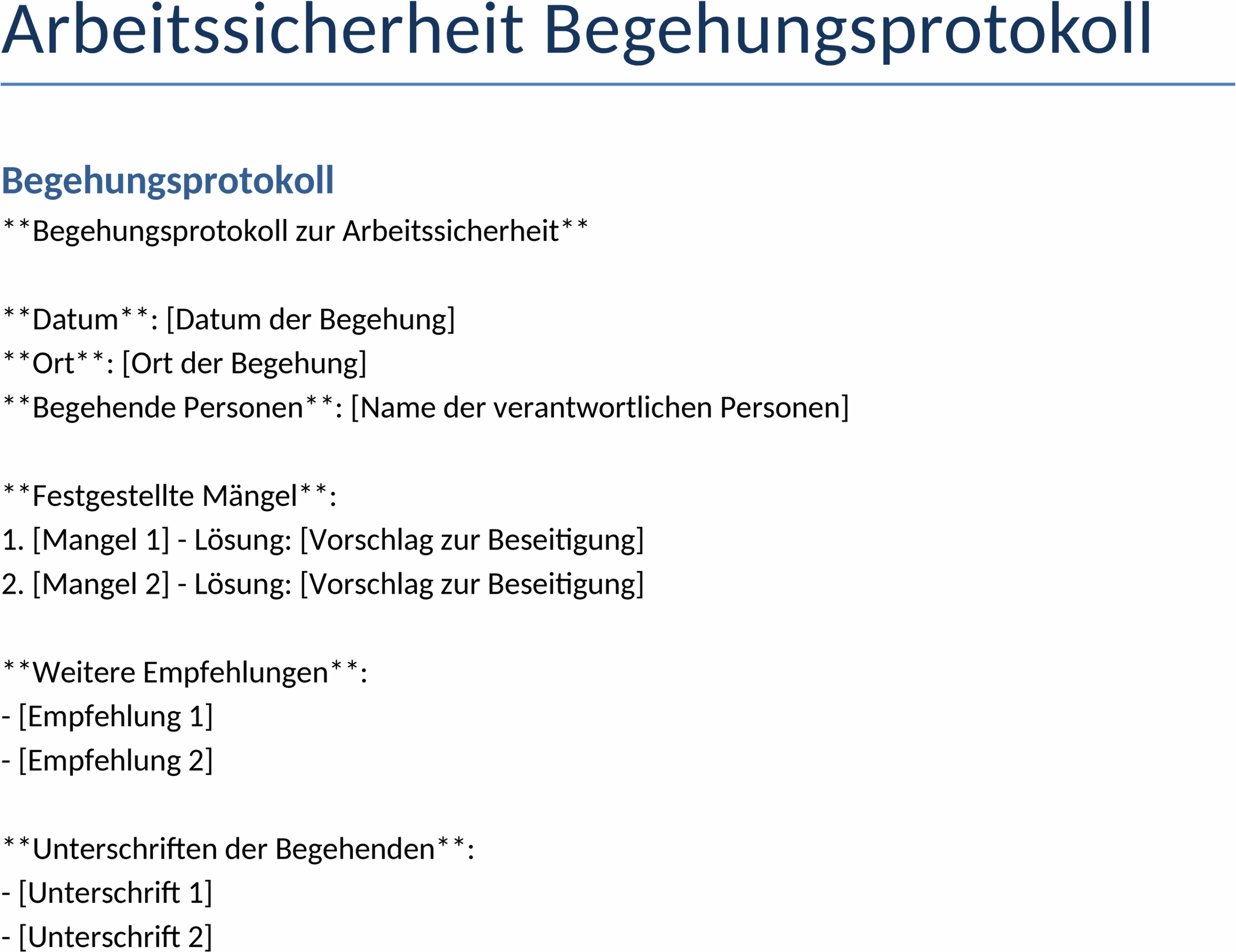 Word-Vorlage Arbeitssicherheit Begehungsprotokoll