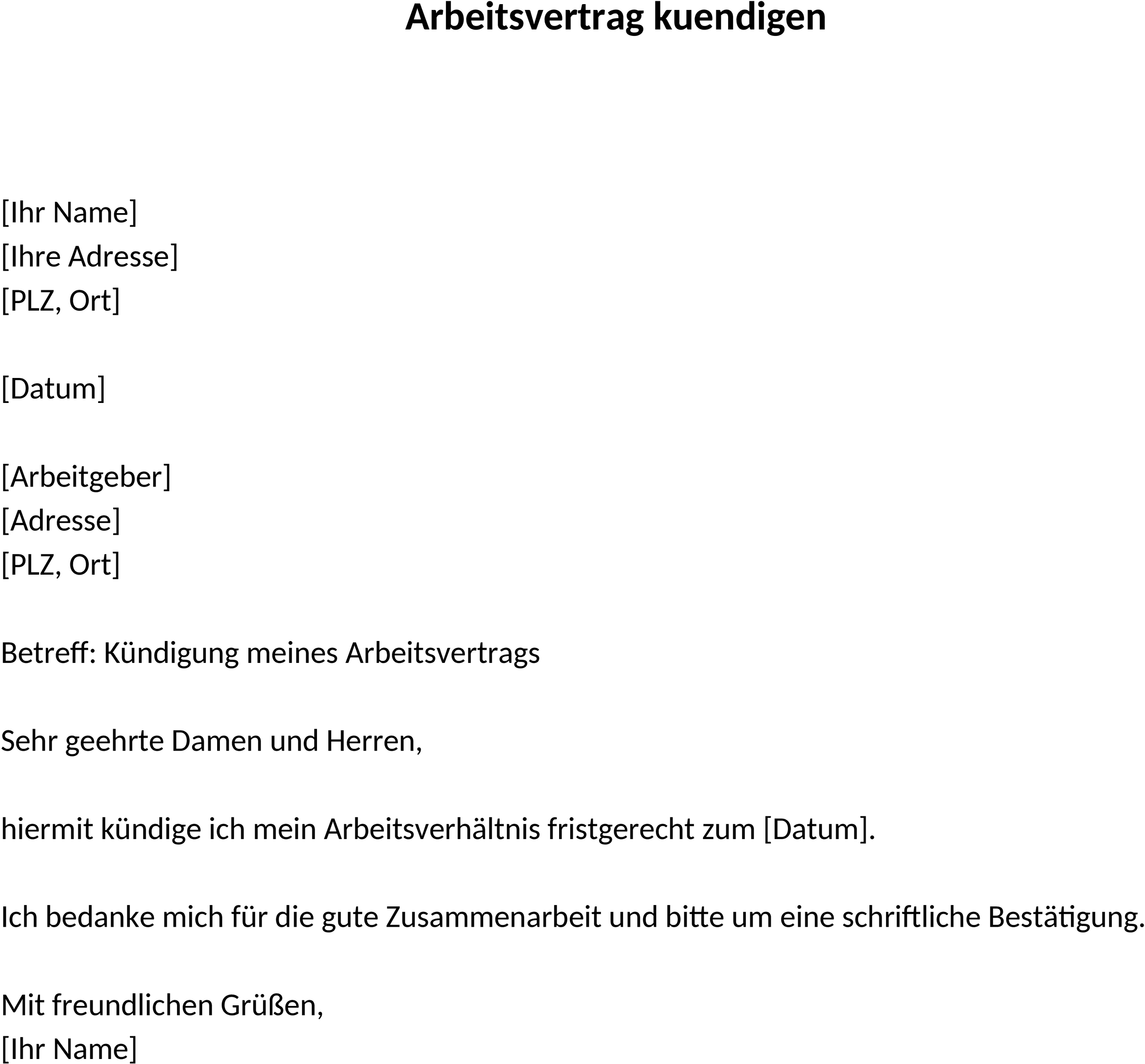 Word-Vorlage zur Kündigung eines Arbeitsvertrags