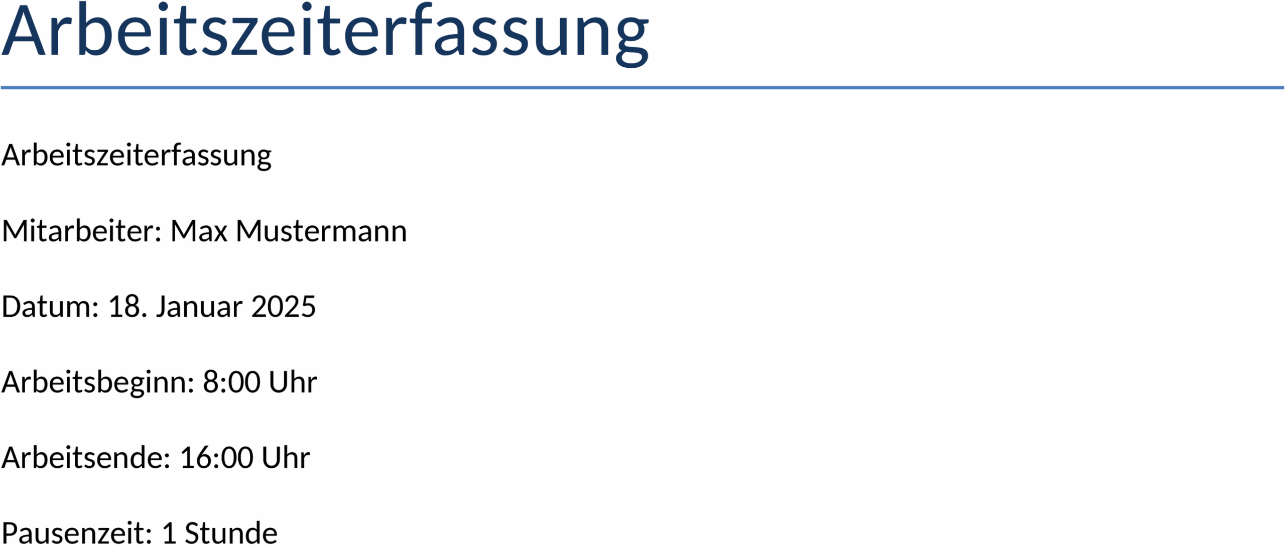 Word-Vorlage Arbeitszeiterfassung
